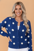Polka Dot Button Front Sweater Knit Cardigan