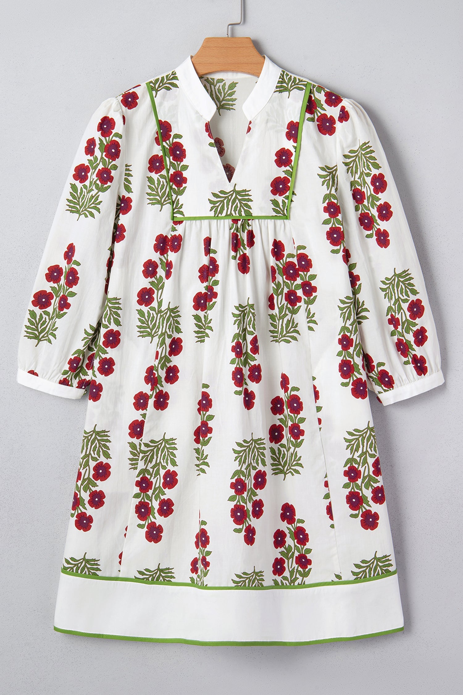 Floral Notched V-Neck 3/4 Sleeve Dress