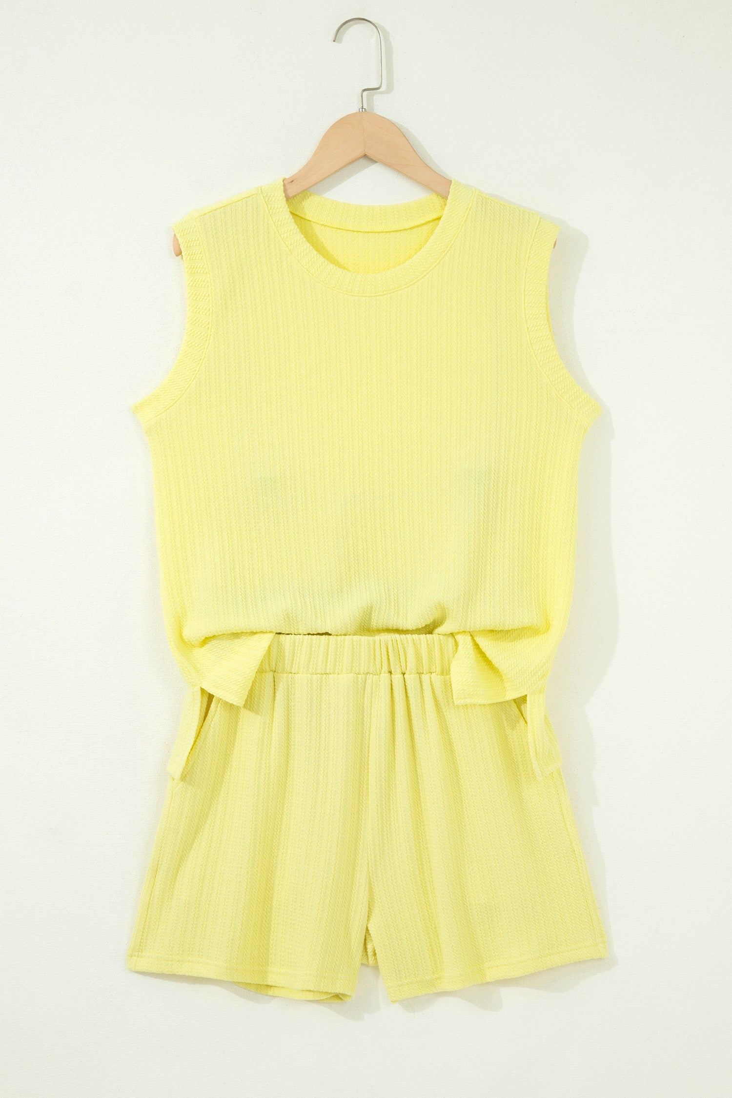 Solid Textured Loose Tank Top & Shorts Set