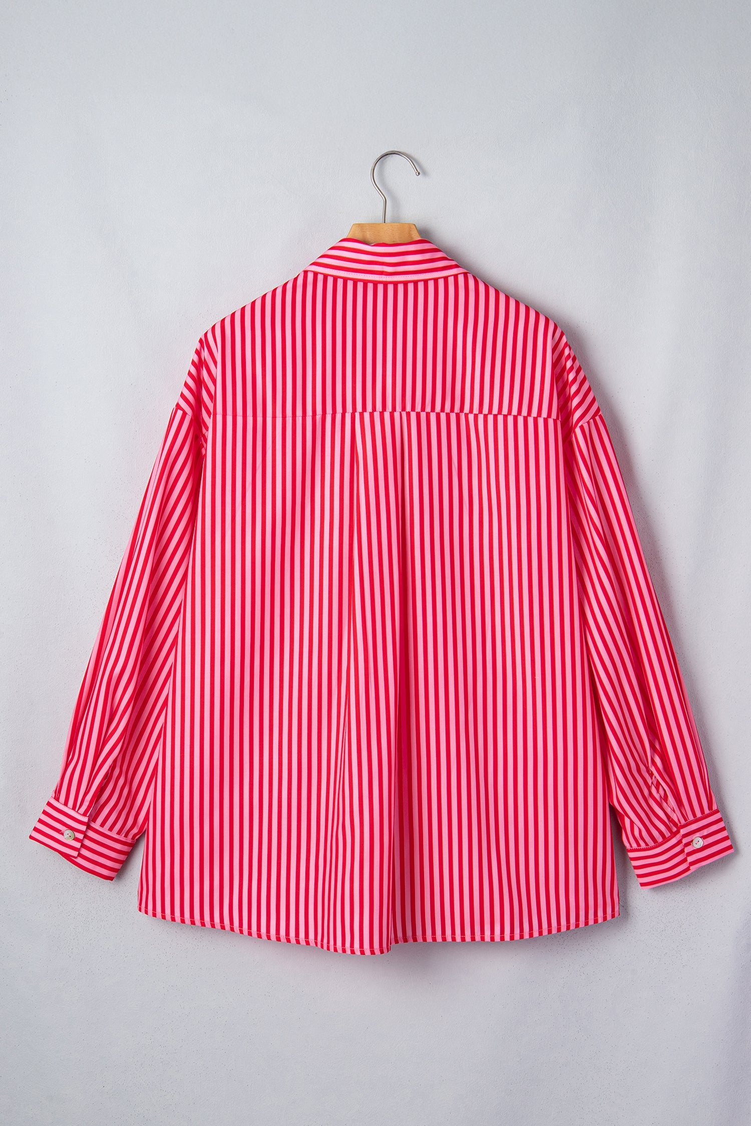 Stripe Patch Pocket Button-Up Long Sleeve Blouse