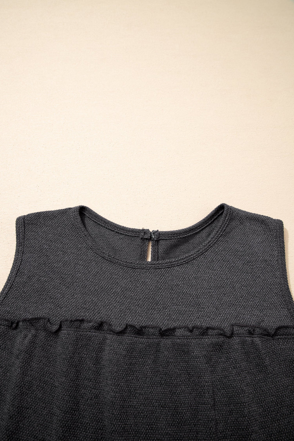 Solid Frilled Ruffle Tiered Tank Top
