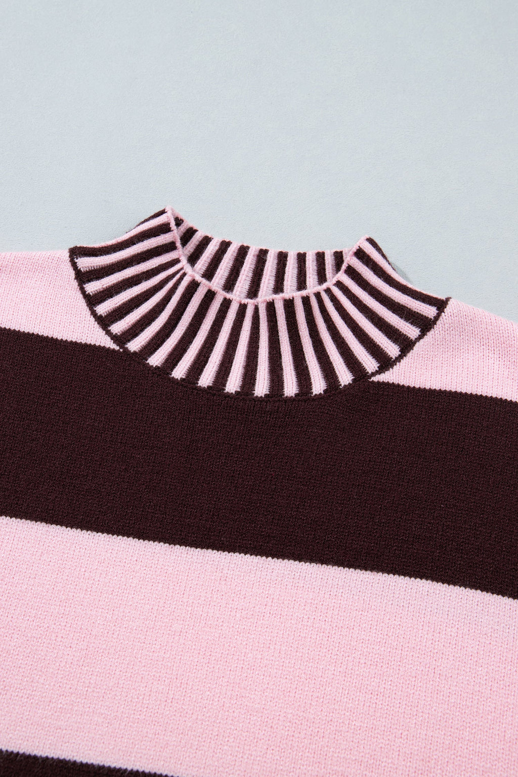 Stripe Contrast Mock Neck Drop Shoulder Sweater