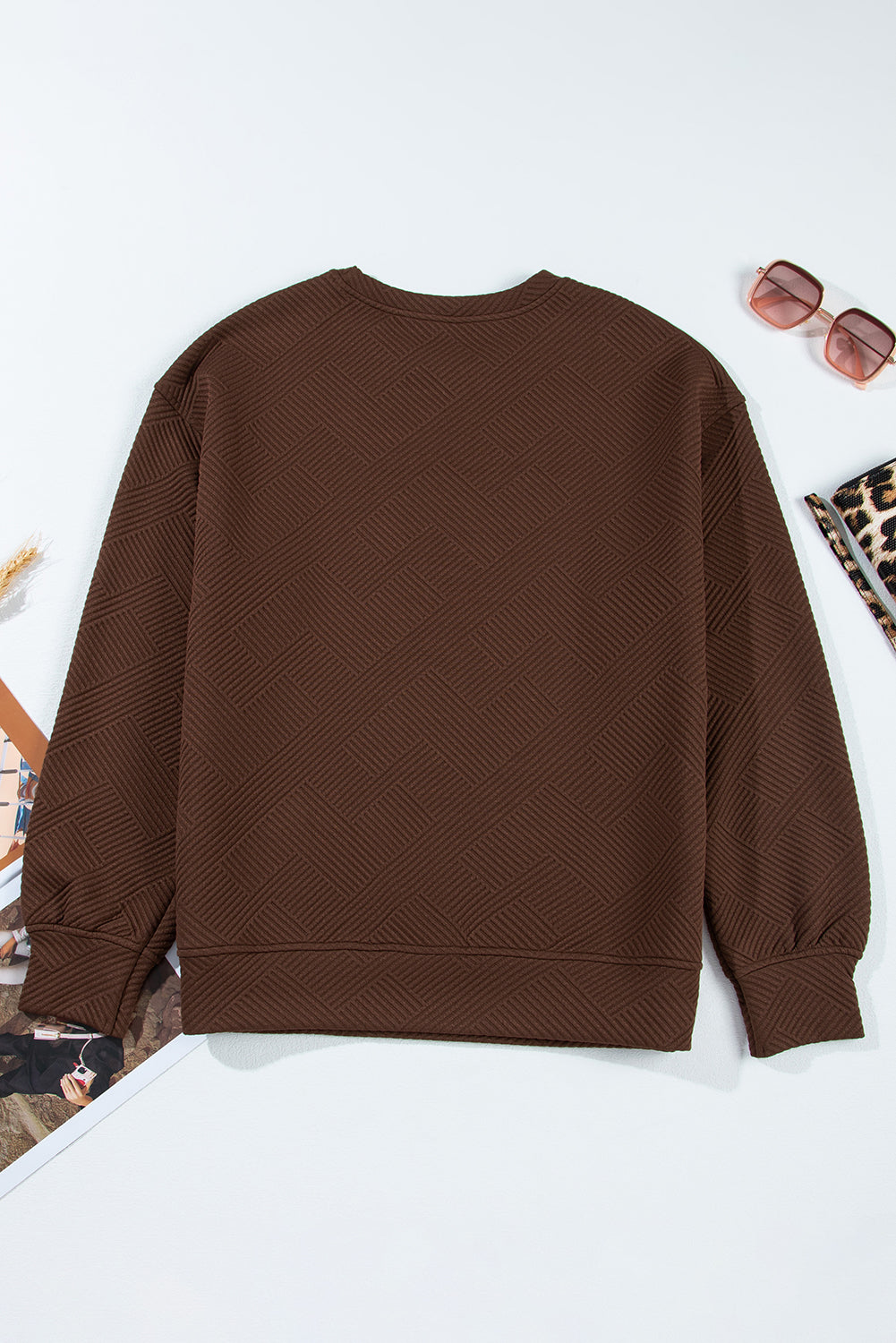 Solid Textured Drop Shoulder Sweatshirt w/ Pockets