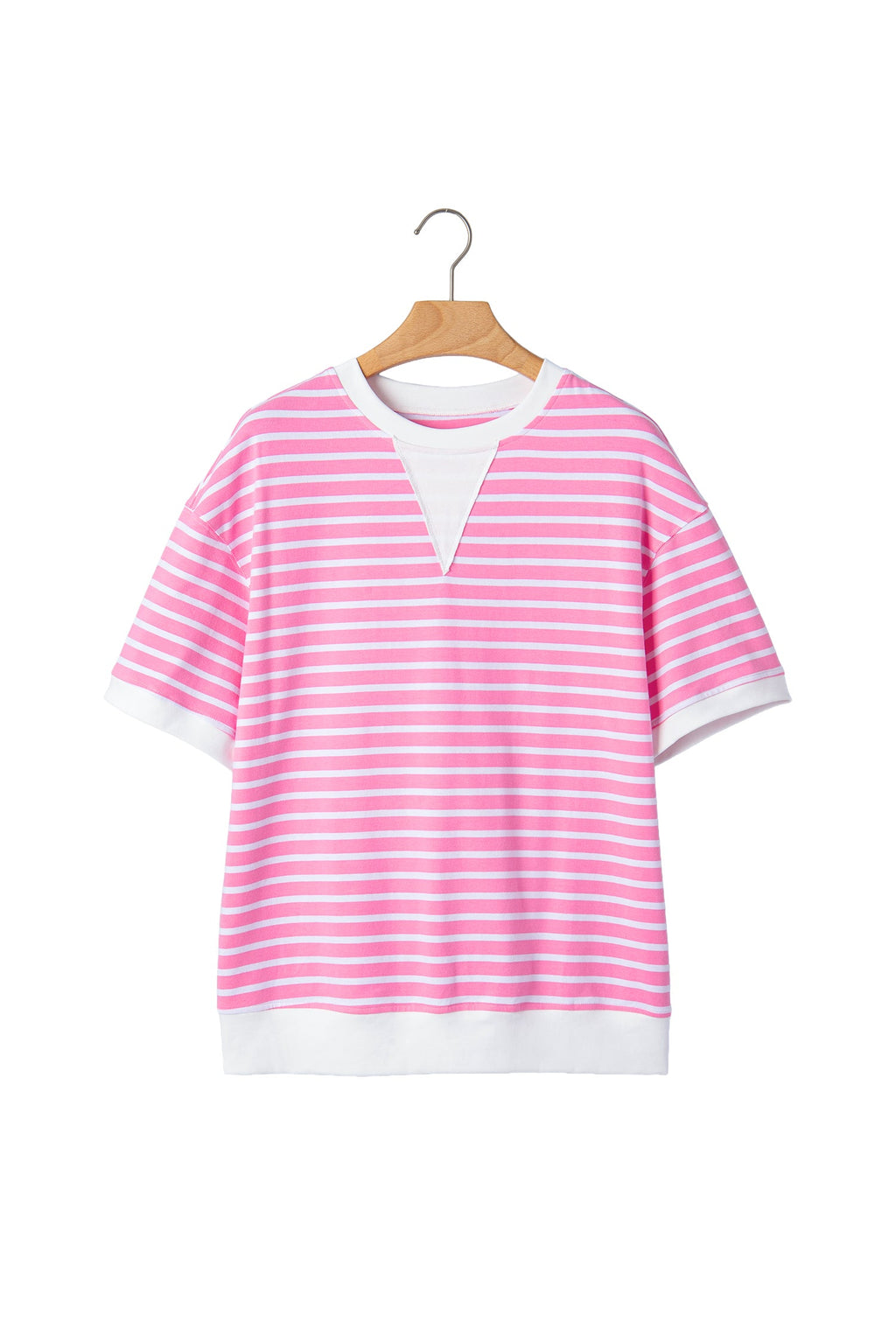 Stripe Colorblock Drop Shoulder Short Sleeve Top