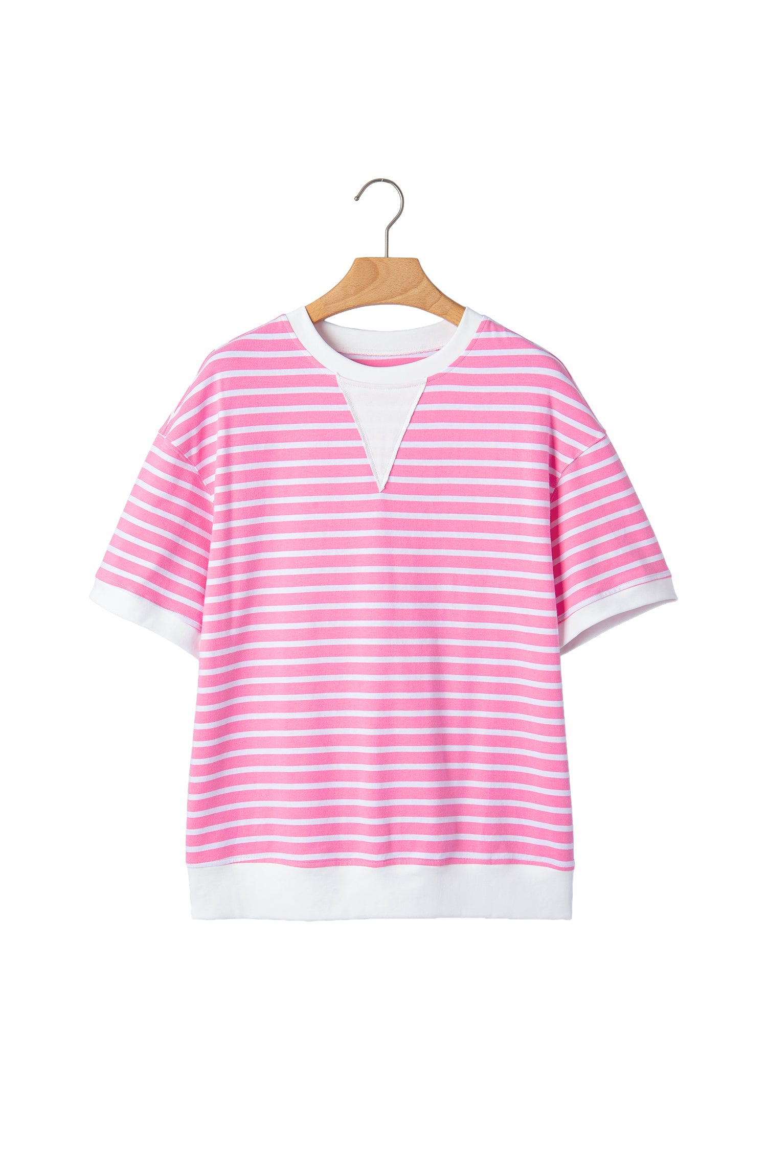 Stripe Colorblock Drop Shoulder Short Sleeve Top