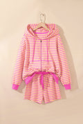 Stripe Long Sleeve Zip-Up Hoodie & Shorts Set