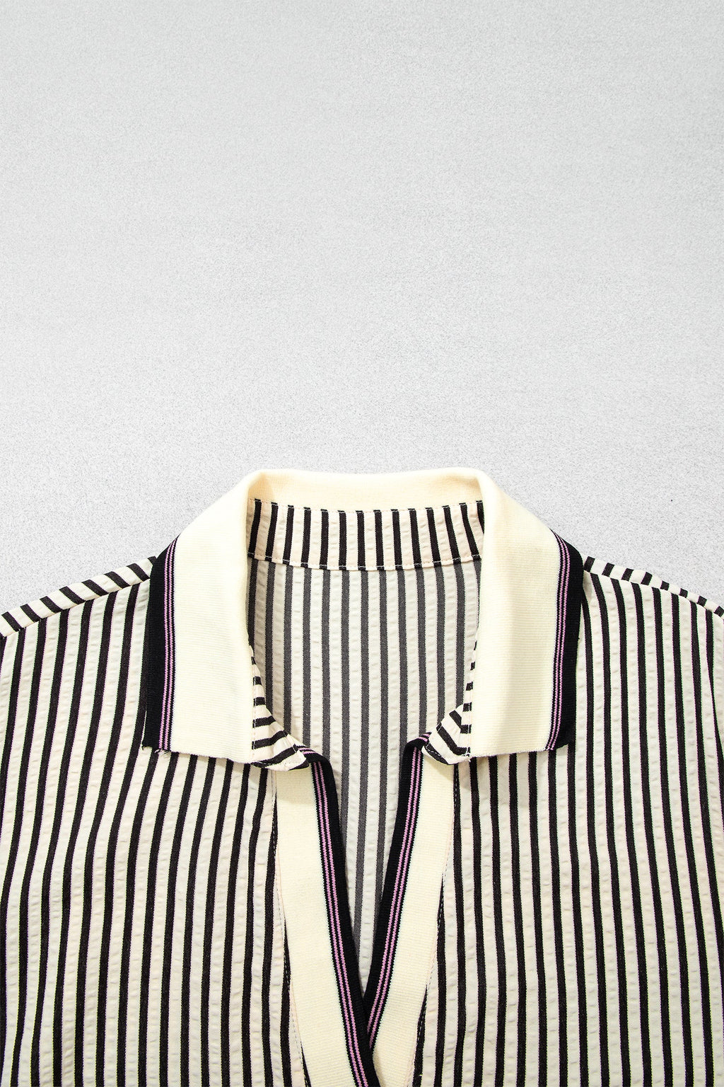 Plus Size Stripe Patchwork Collared V-Neck Peplum Blouse