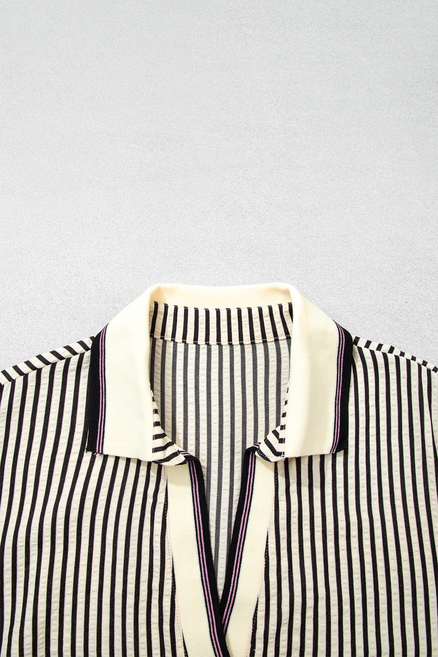 Plus Size Stripe Patchwork Collared V-Neck Peplum Blouse