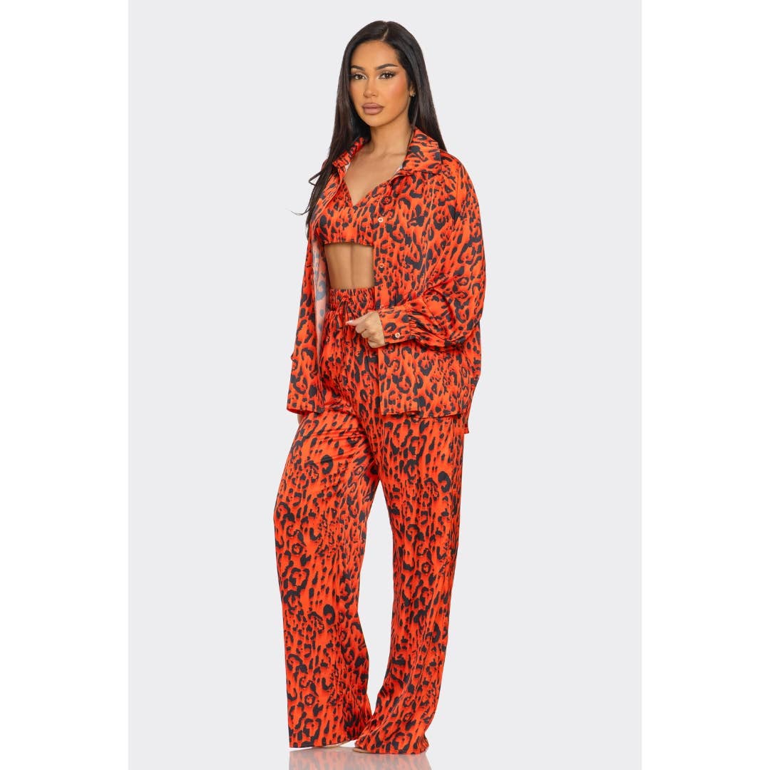 Leopard Print Pants Set 3 piece LTP-3228: Purple / S