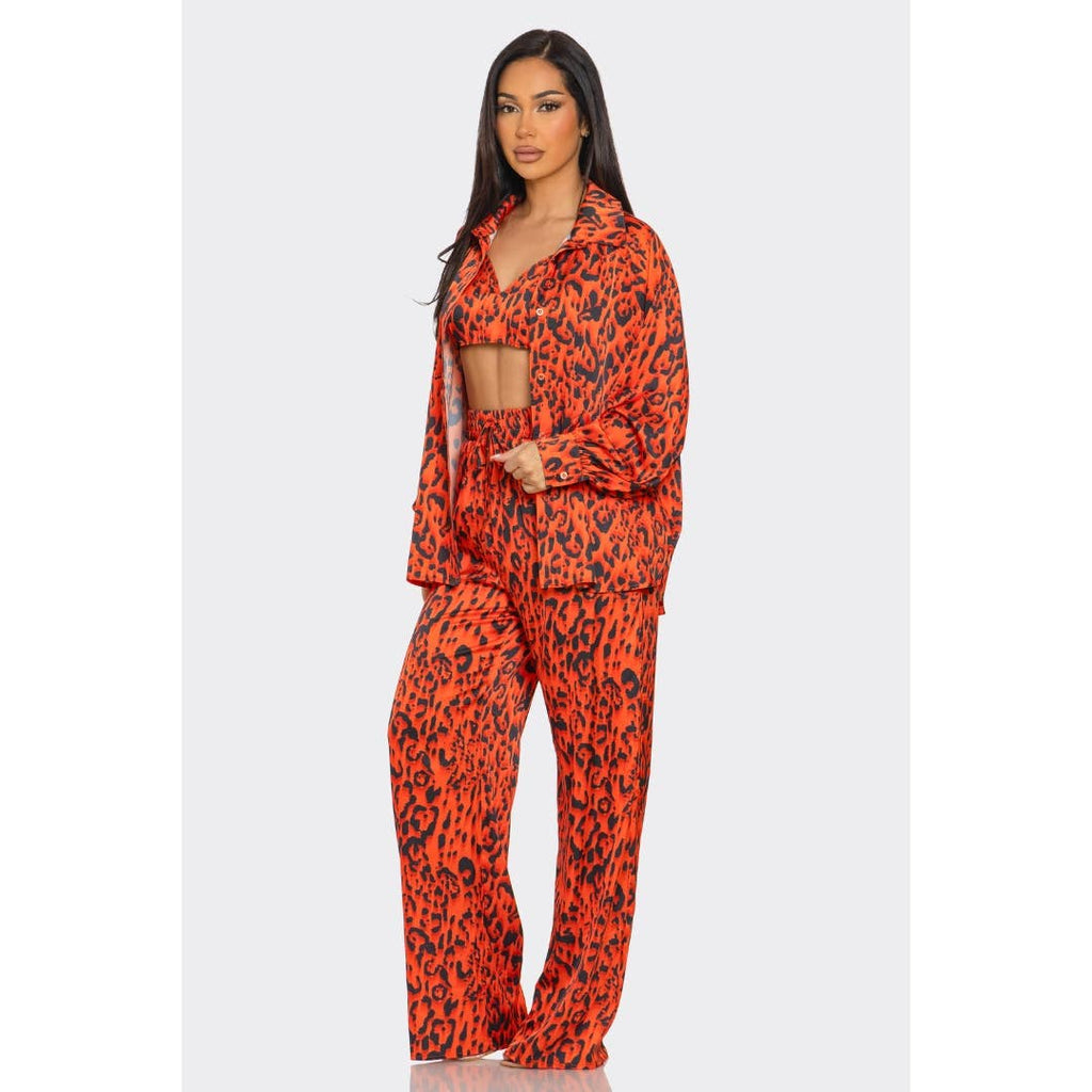 Leopard Print Pants Set 3 piece LTP-3228: Purple / L