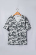Retro Camo Raw Edge V-Neck Tee