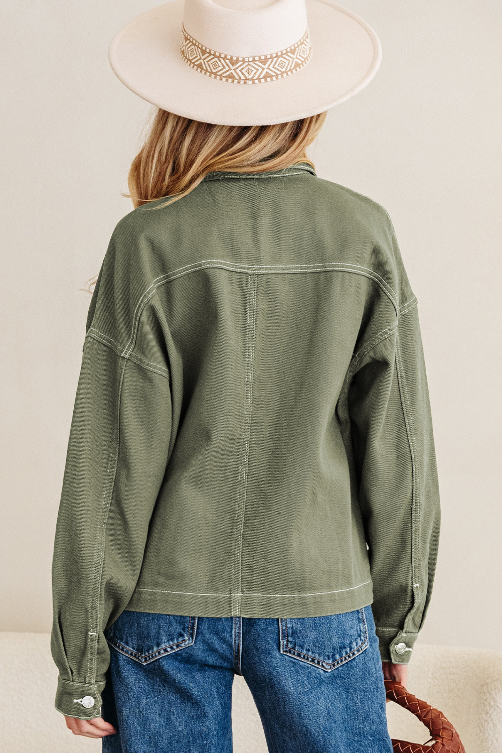 Denim Button-Up Patch Pocket Collared Jacket