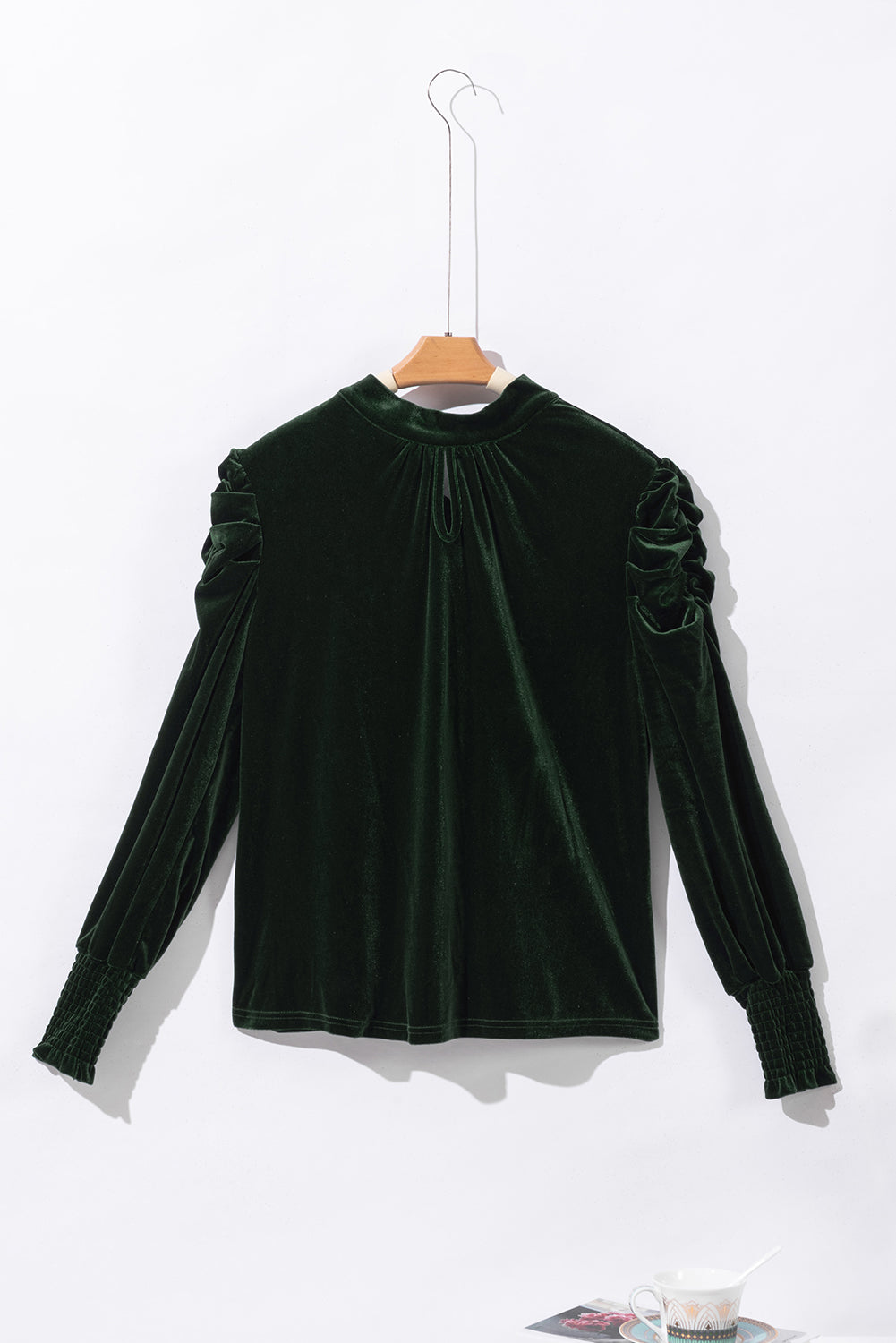 Velvet Mock Neck Puff Sleeve Blouse
