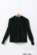 Velvet Mock Neck Puff Sleeve Blouse
