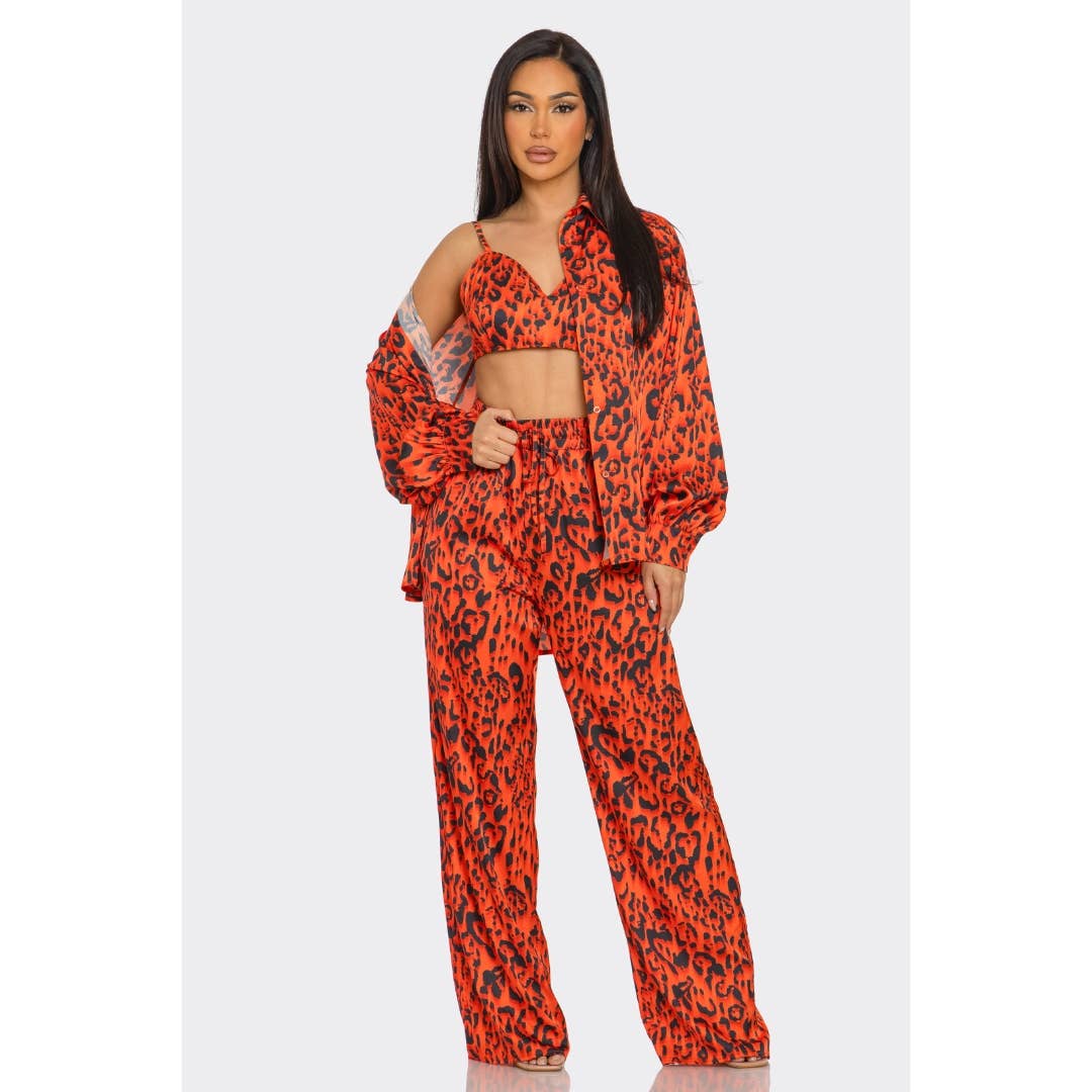 Leopard Print Pants Set 3 piece LTP-3228: Purple / L