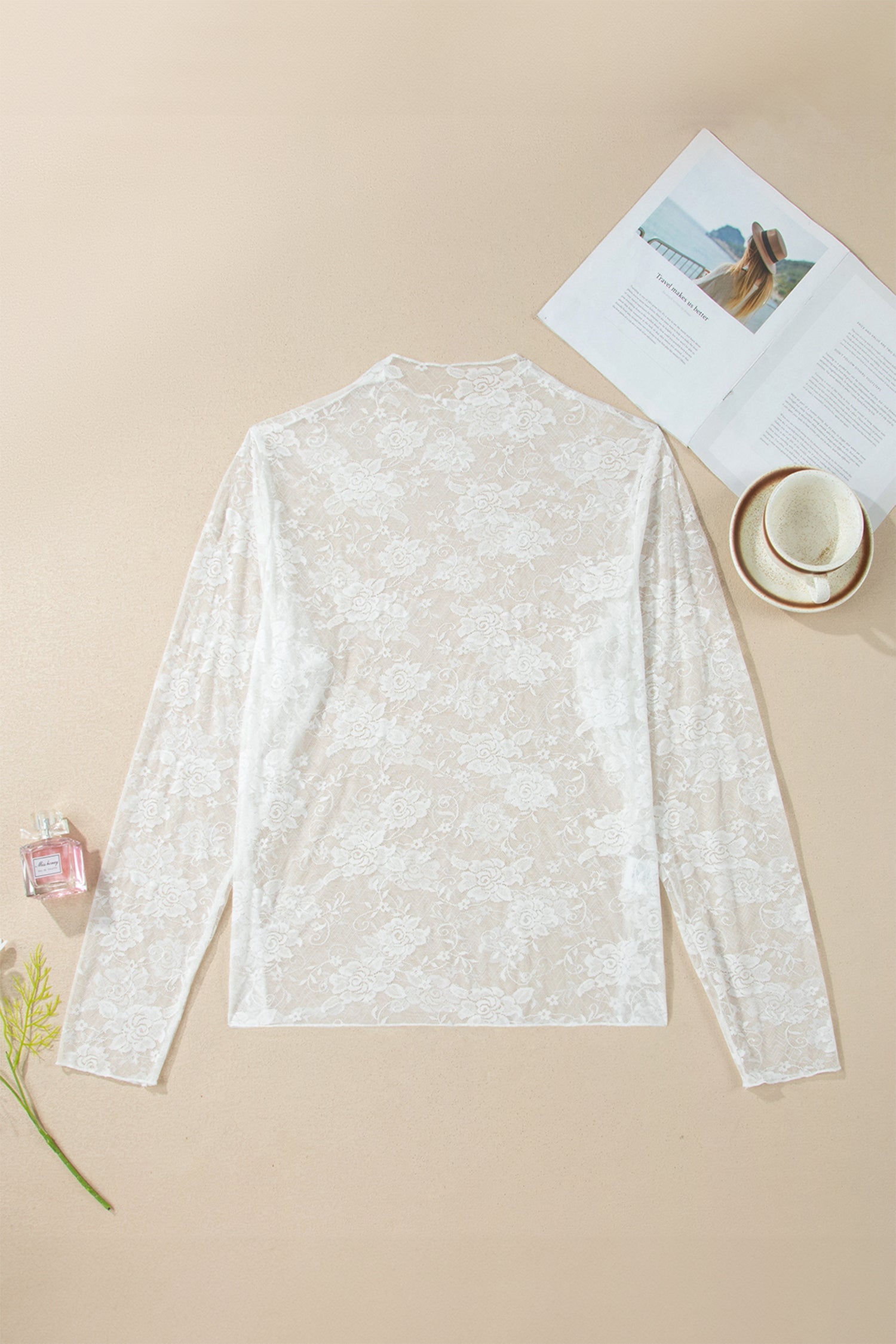 Plus Size Floral Mesh Long Sleeve Top