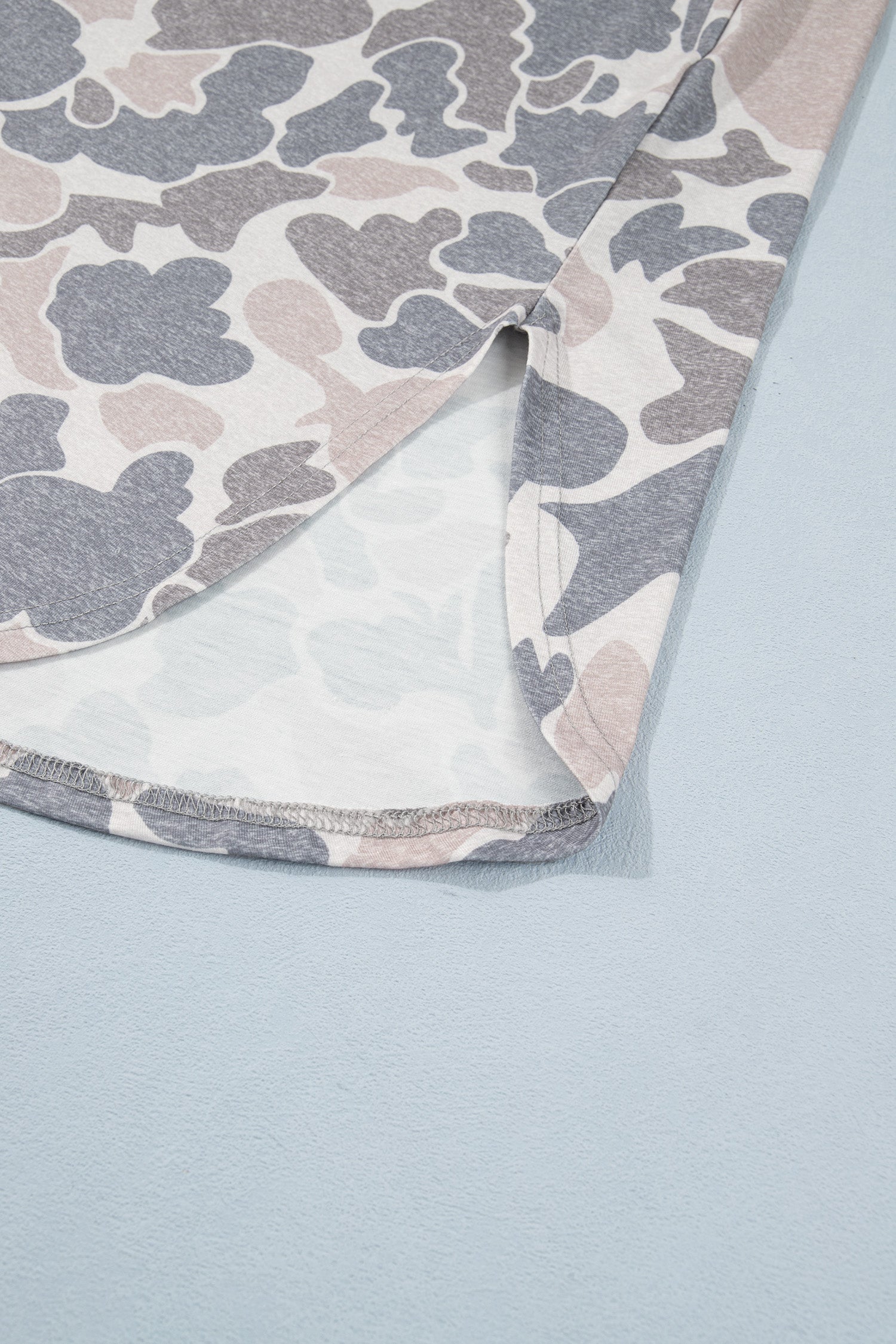 Camo Short Sleeve Drop Shoulder Side Slit Dress