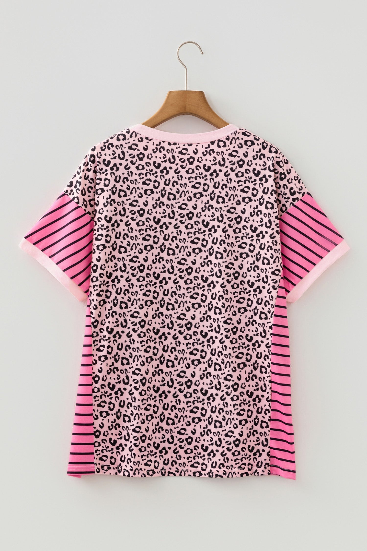 Plus Size Leopard Stripe Contrast Patchwork Tee