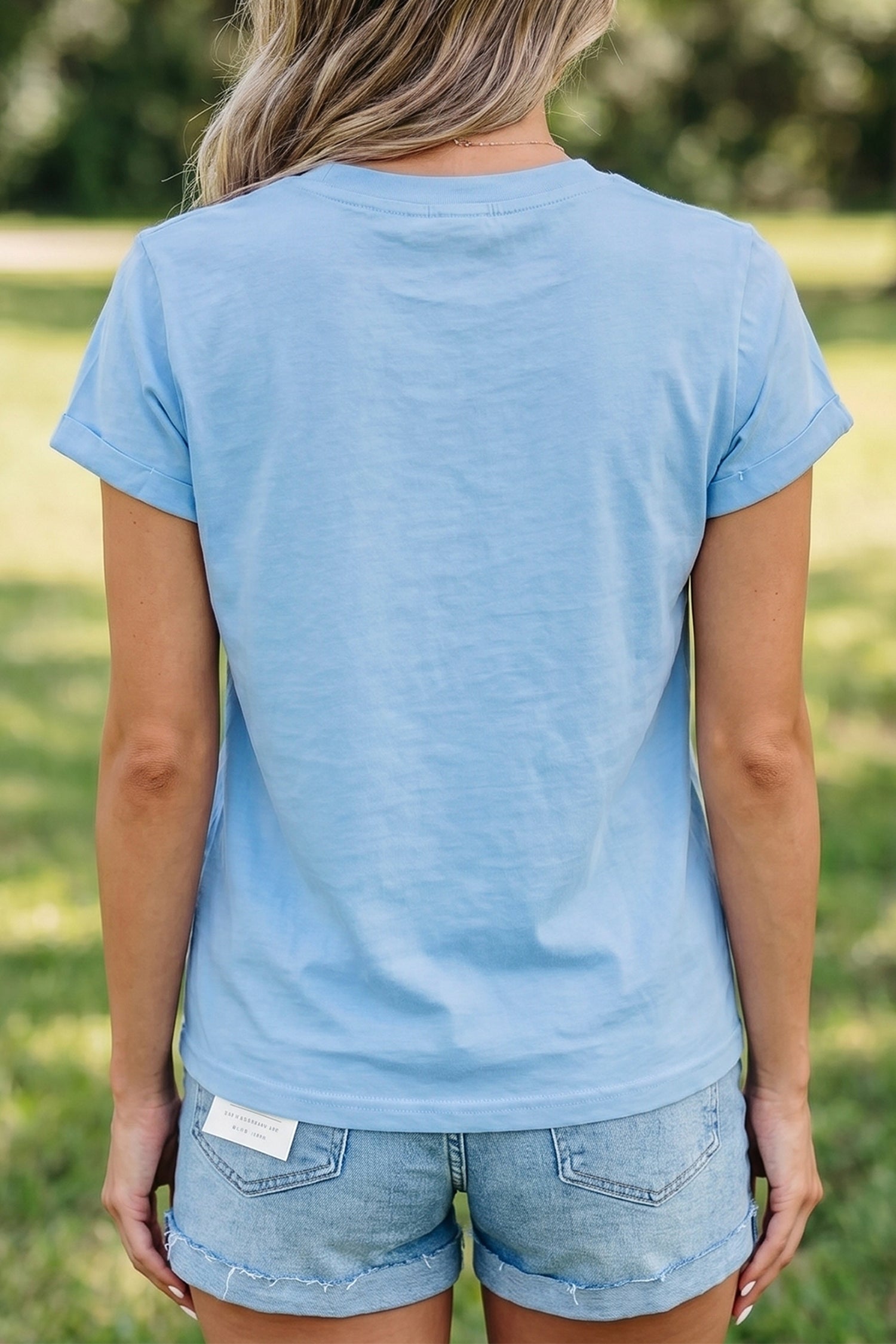 USA Flag Textured Patchwork Cap Sleeve Tee