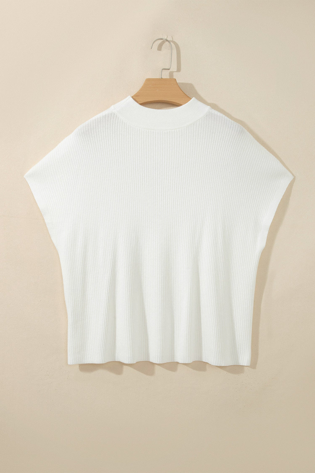 Solid Ribbed Knit Mock Neck Short Sleeve Top