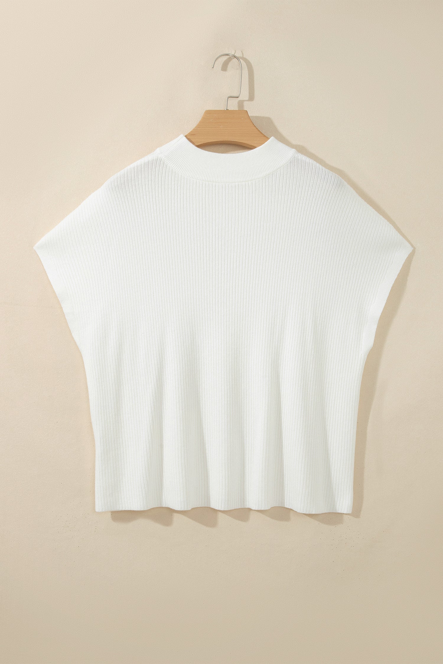 Solid Ribbed Knit Mock Neck Short Sleeve Top