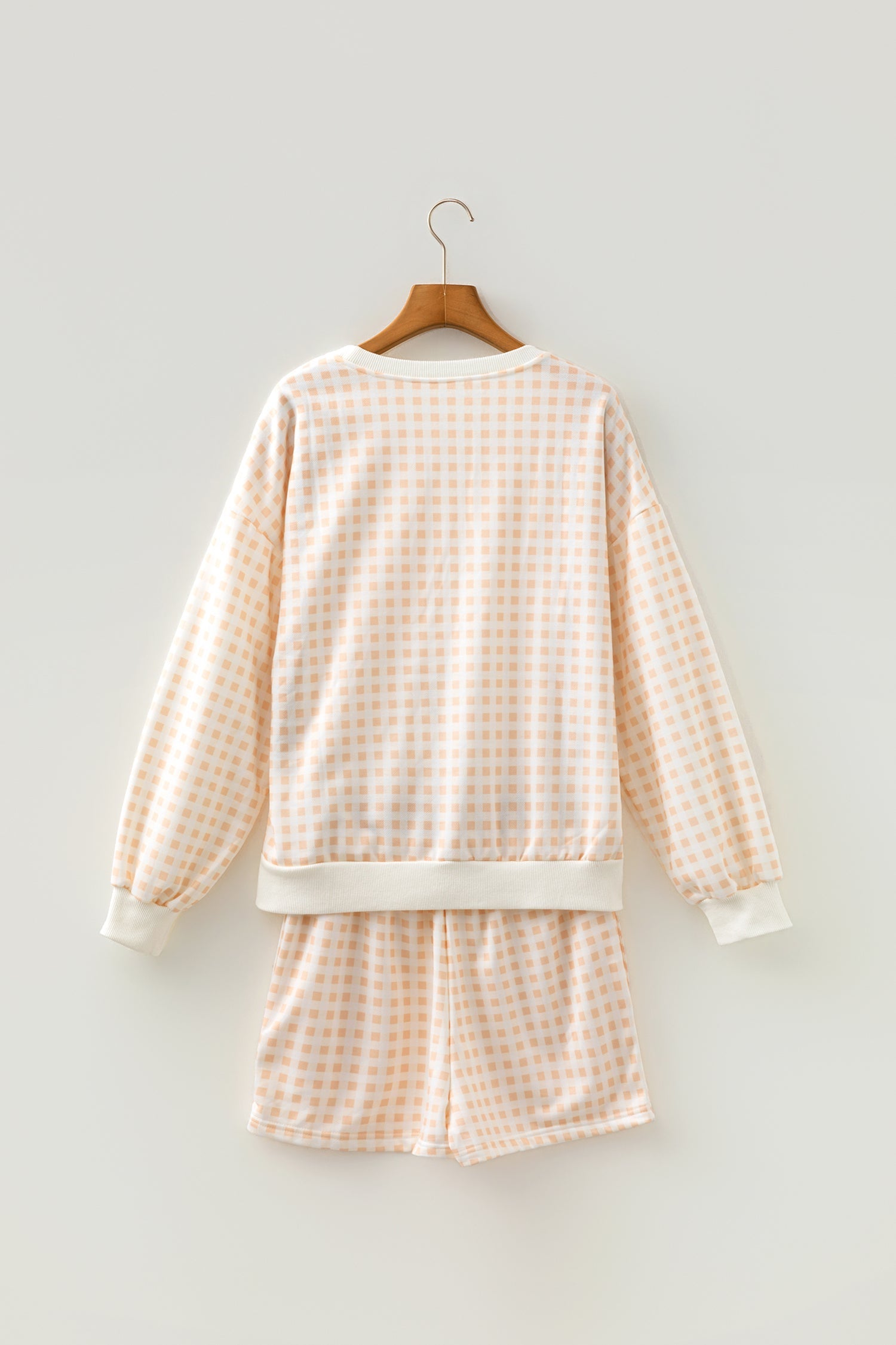 Gingham Plaid Baggy Pullover and Drawstring Shorts Set