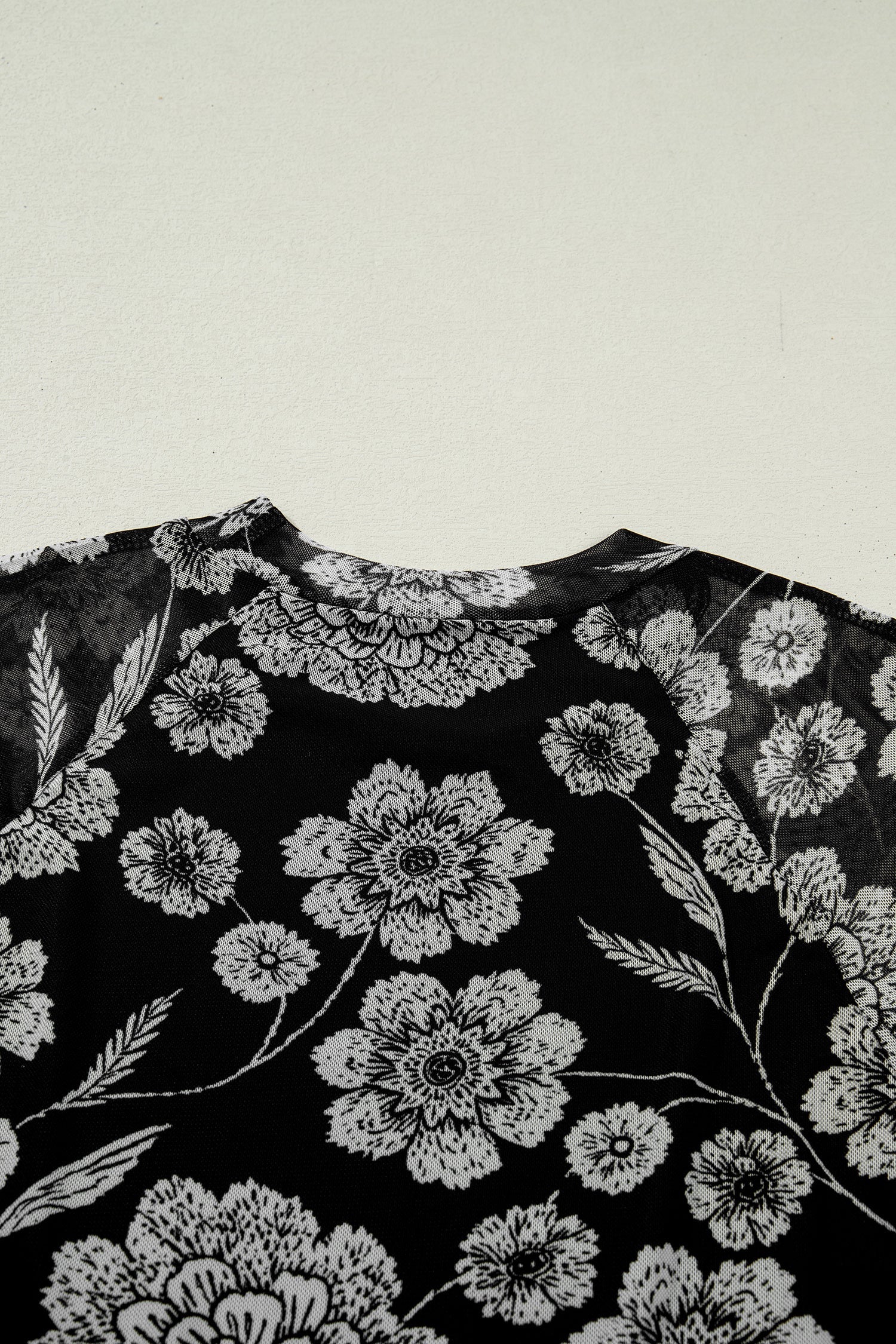 Floral Mesh Thumbhole Long Sleeve Top
