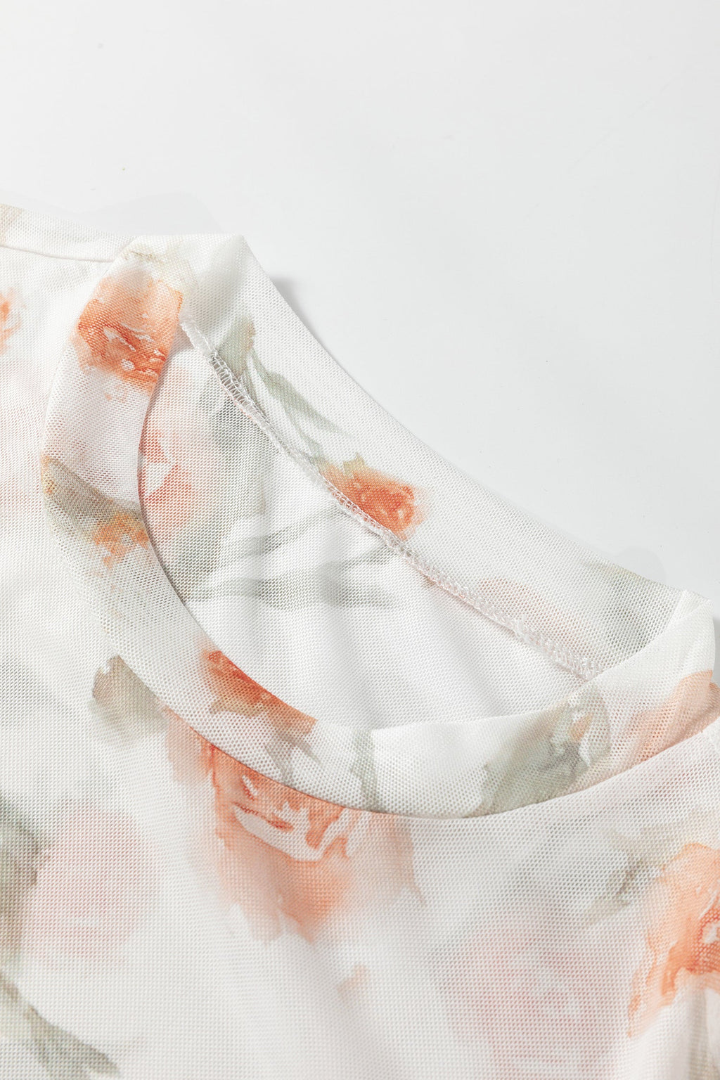 Floral Mesh Round Neck Long Sleeve Top