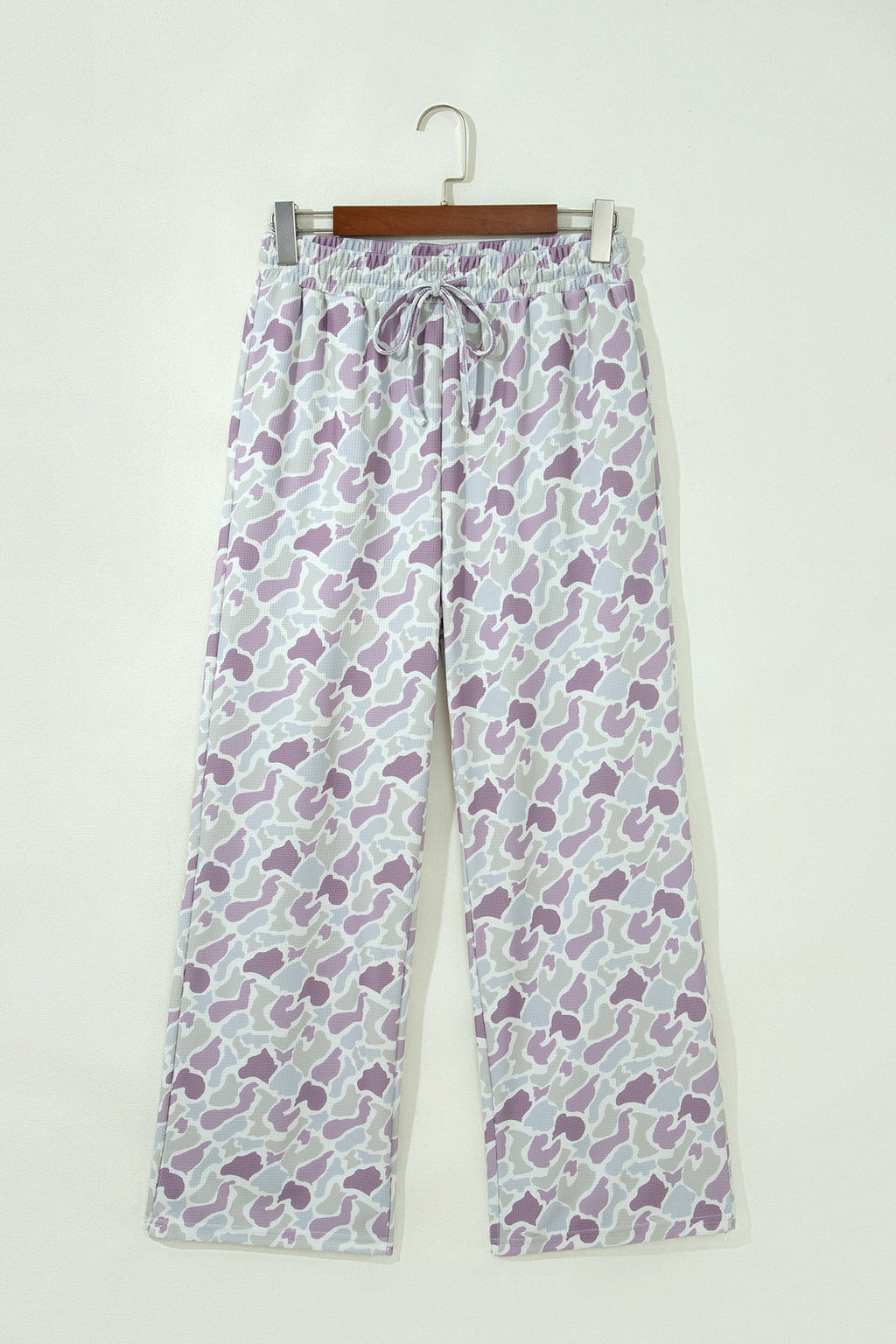 Camo Drawstring High Waist Wide Leg Pants