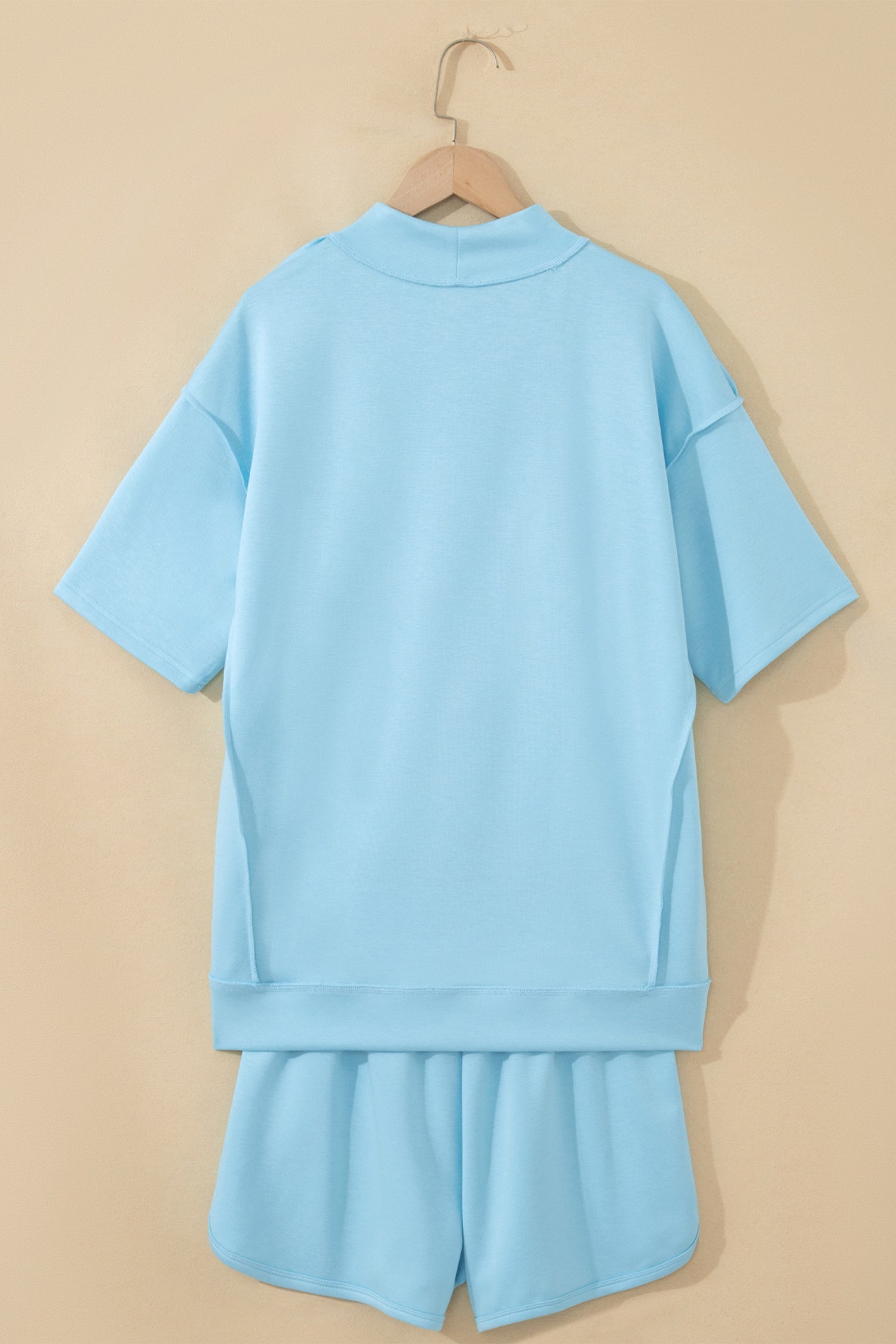 Solid Exposed Seam Mock Neck Tee & Shorts Set