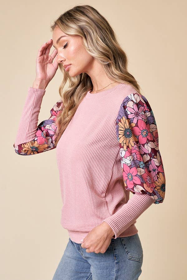 LMT4076PL-PLUS SIZE Delia's Floral Top: MAUVE / 3XL