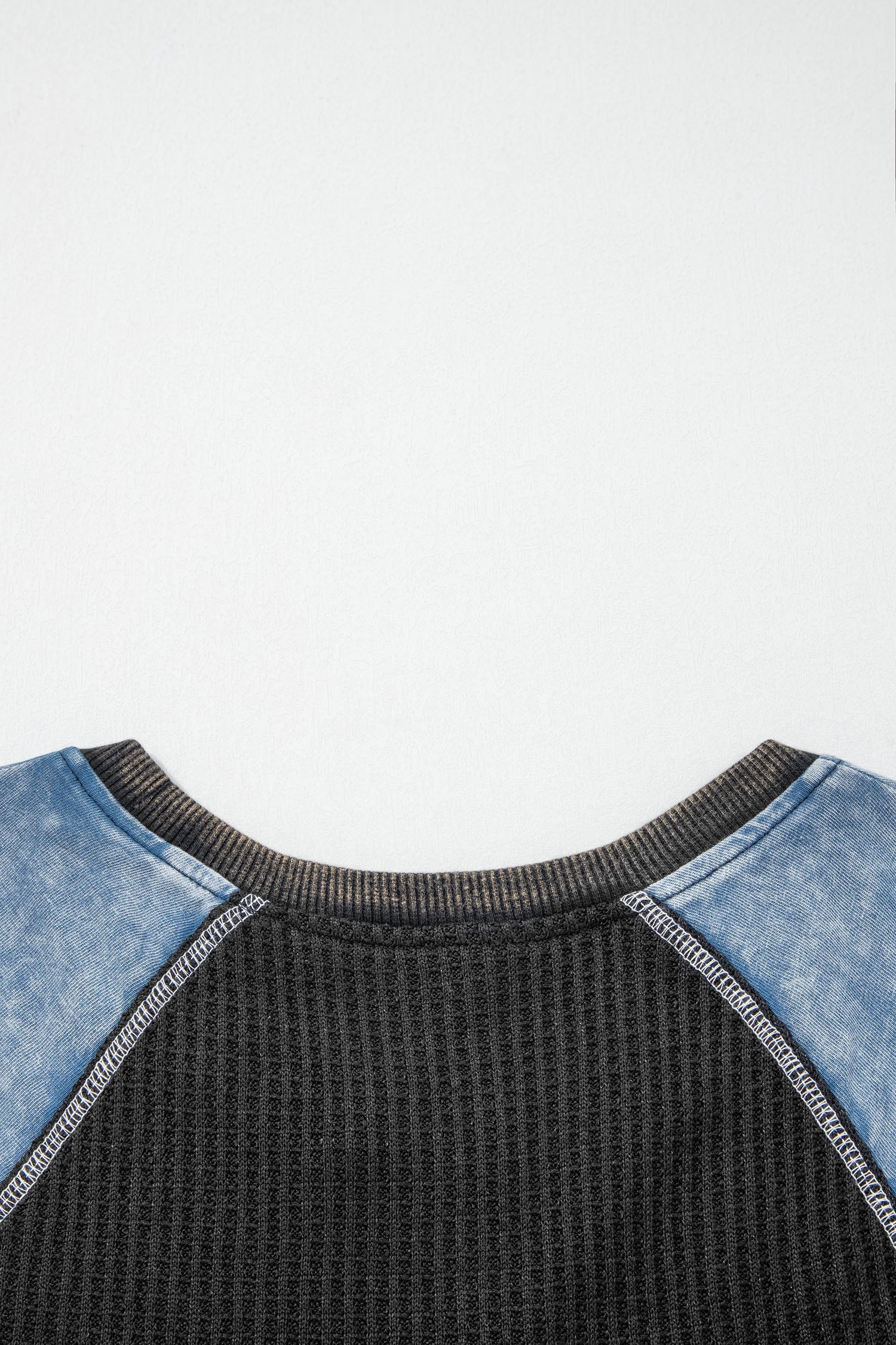 Colorblock Waffle Knit Patchwork Short Sleeve Top