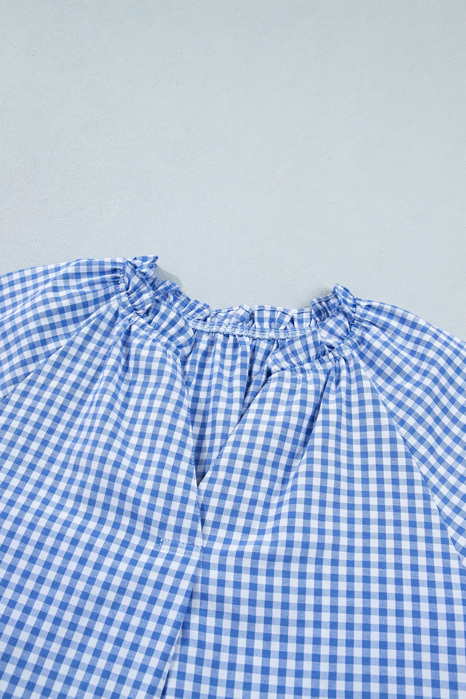 Plaid V-Neck Puff Sleeve Blouse