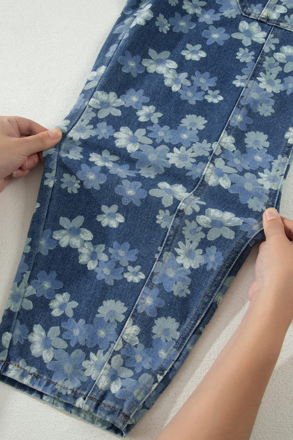 Floral Denim Drawstring Barrel Leg Jeans