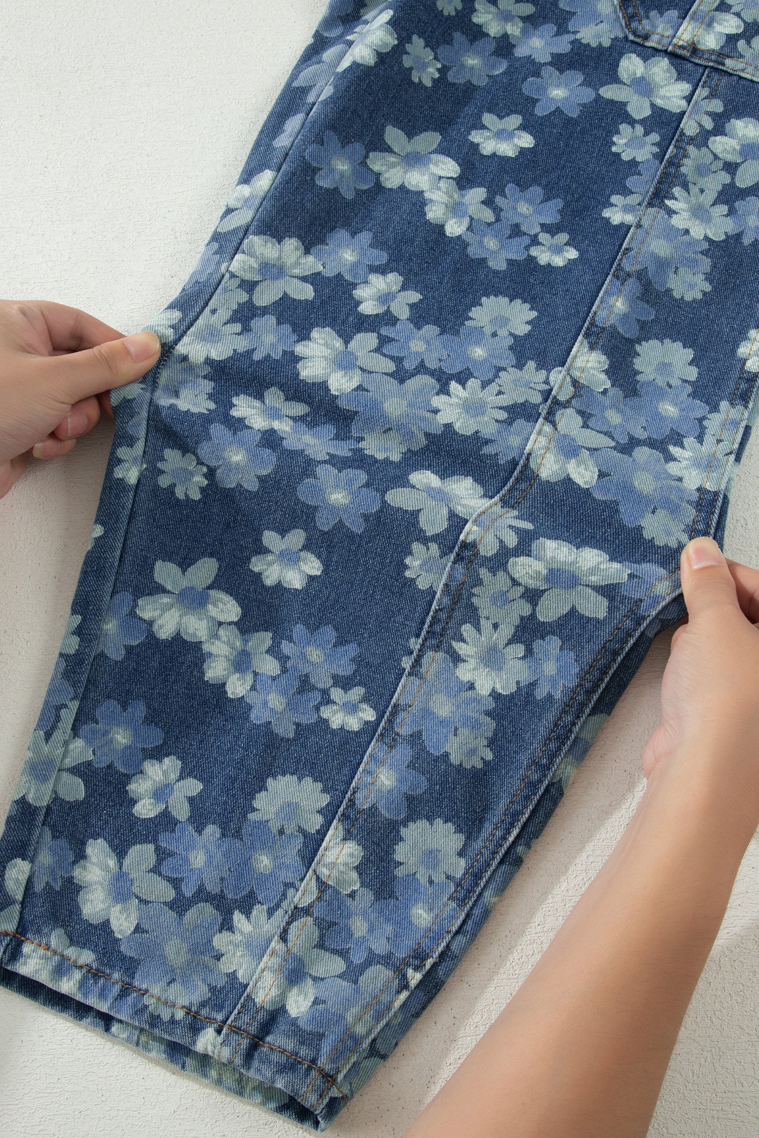 Floral Denim Drawstring Barrel Leg Jeans