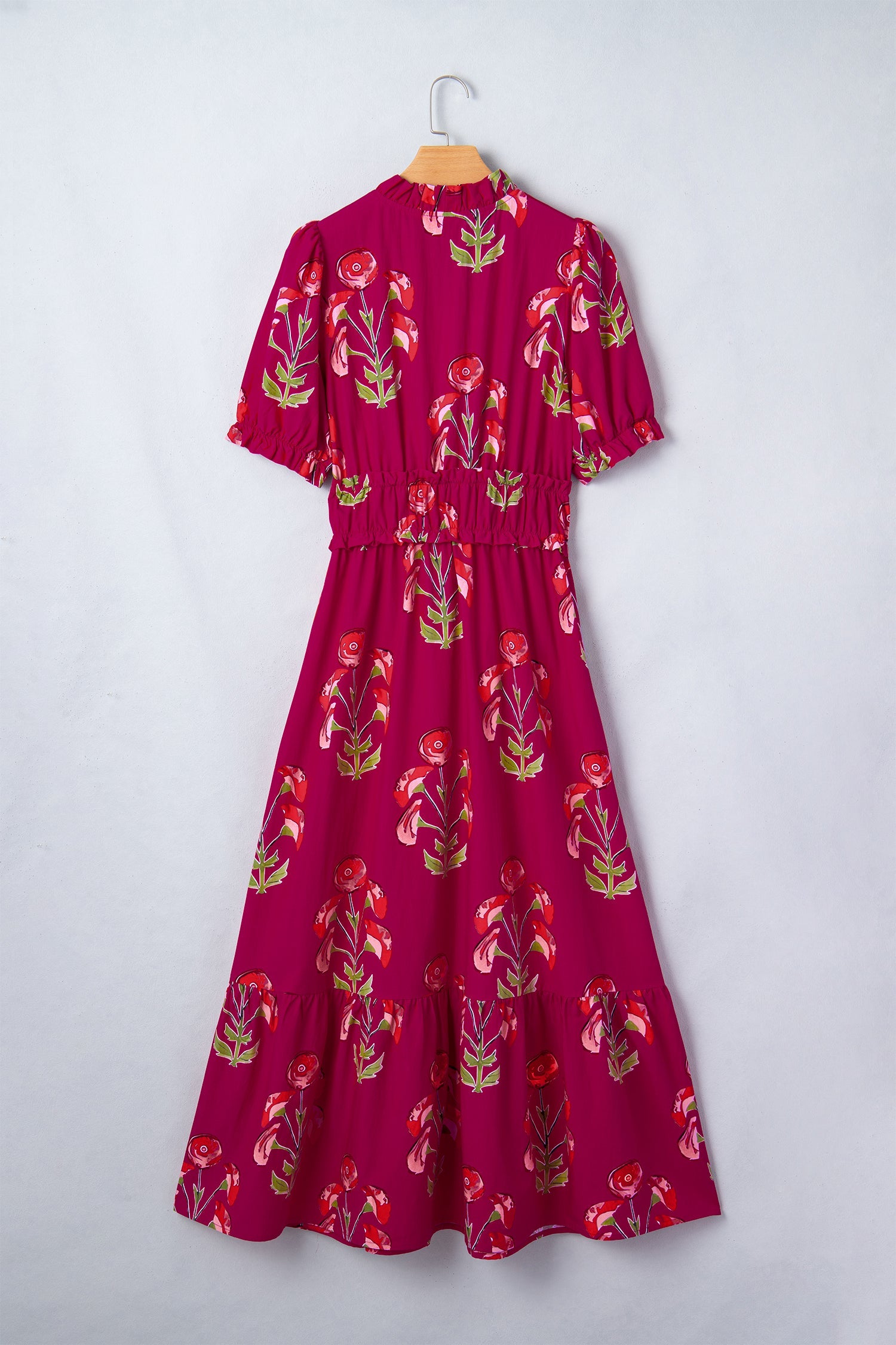 Floral Frilled V-Neck Ruffle Maxi Dress