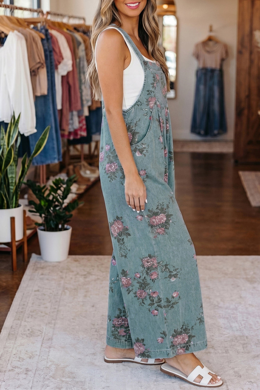 Floral Pleated High Waist Wide Leg Jumpsuit