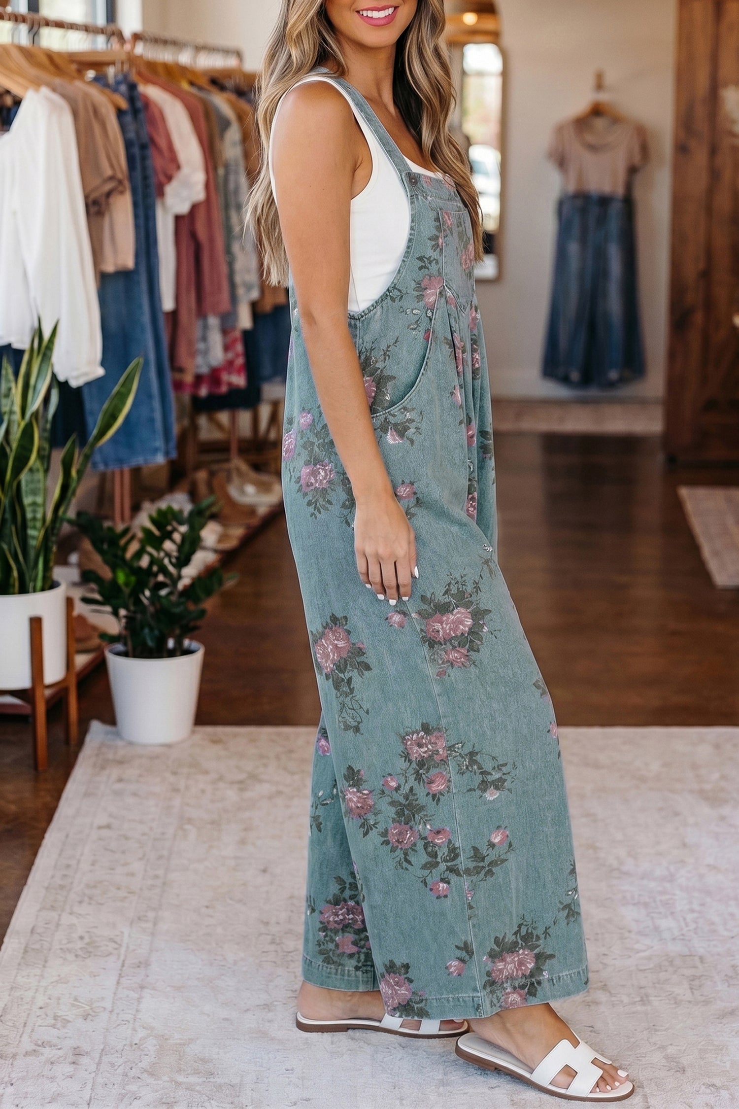 Floral Pleated High Waist Wide Leg Jumpsuit