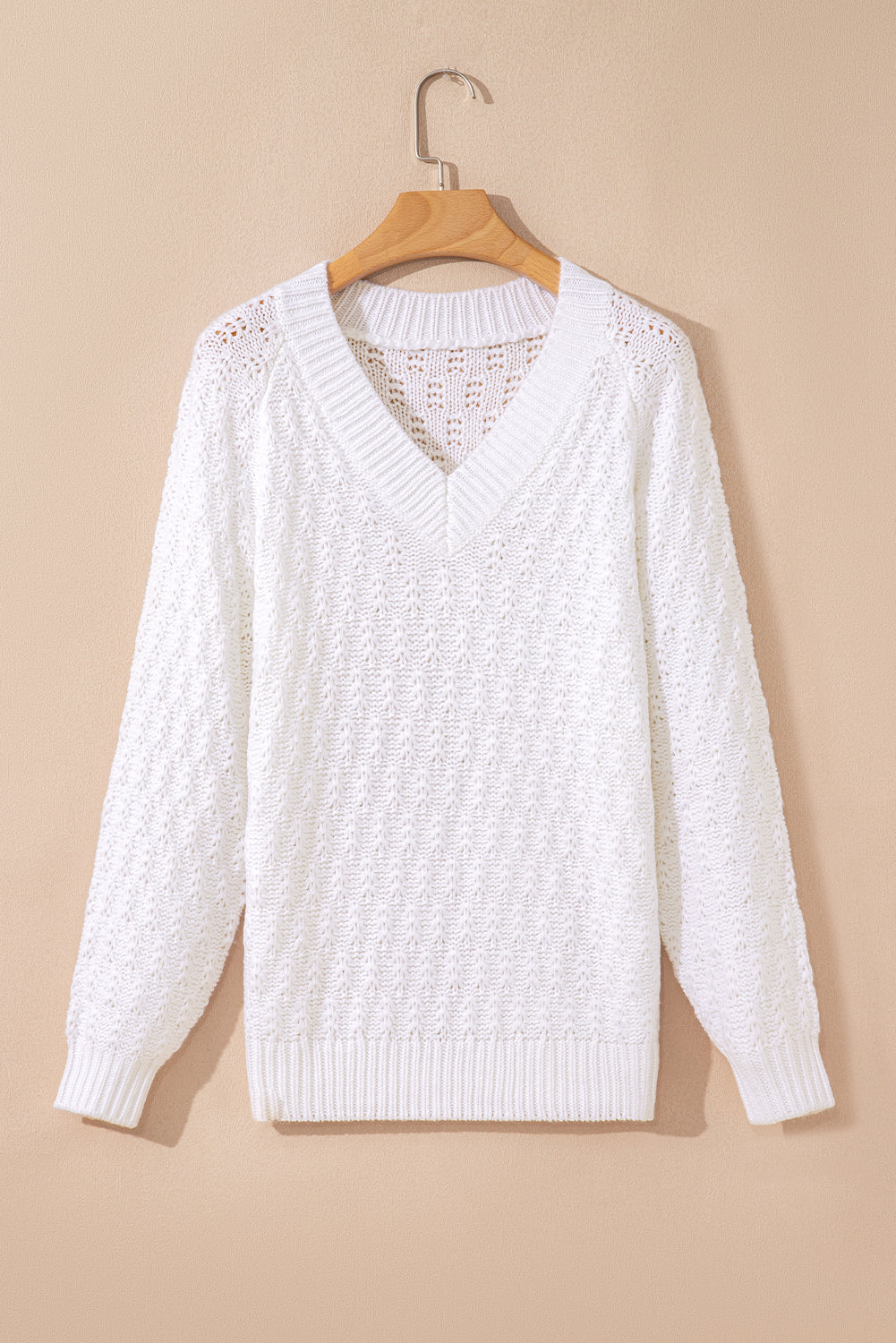 Textured Knit Ribbed Edge V-Neck Sweater