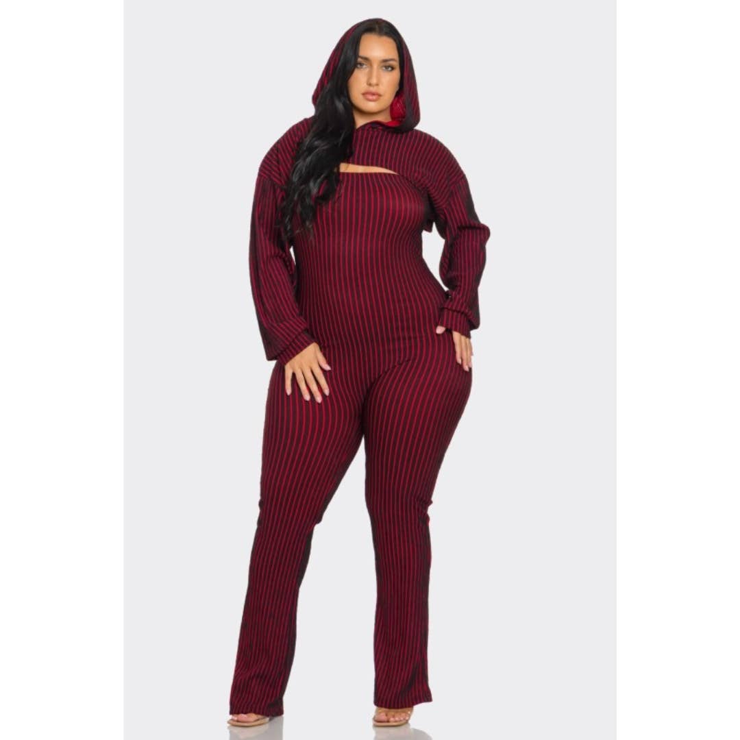 Plus Size 2 piece Strapless Jumpsuit Hoodie: Blue / 2X