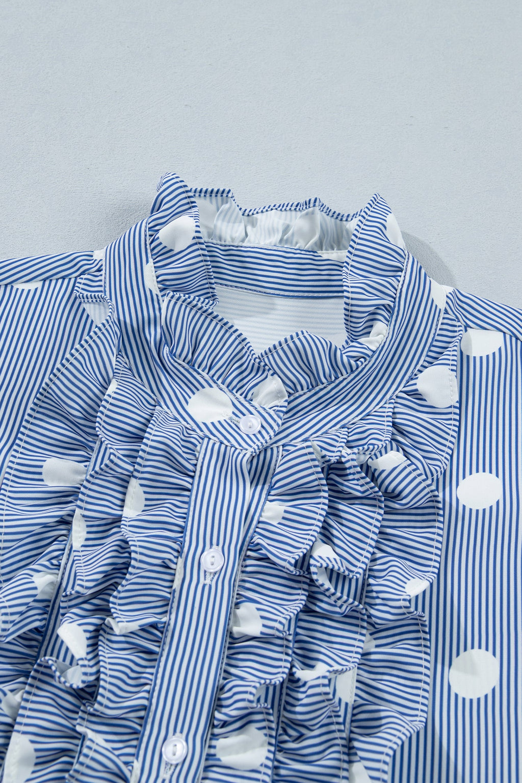Stripe Contrast Polka Dot Pleated Ruffle Sleeve Shirt