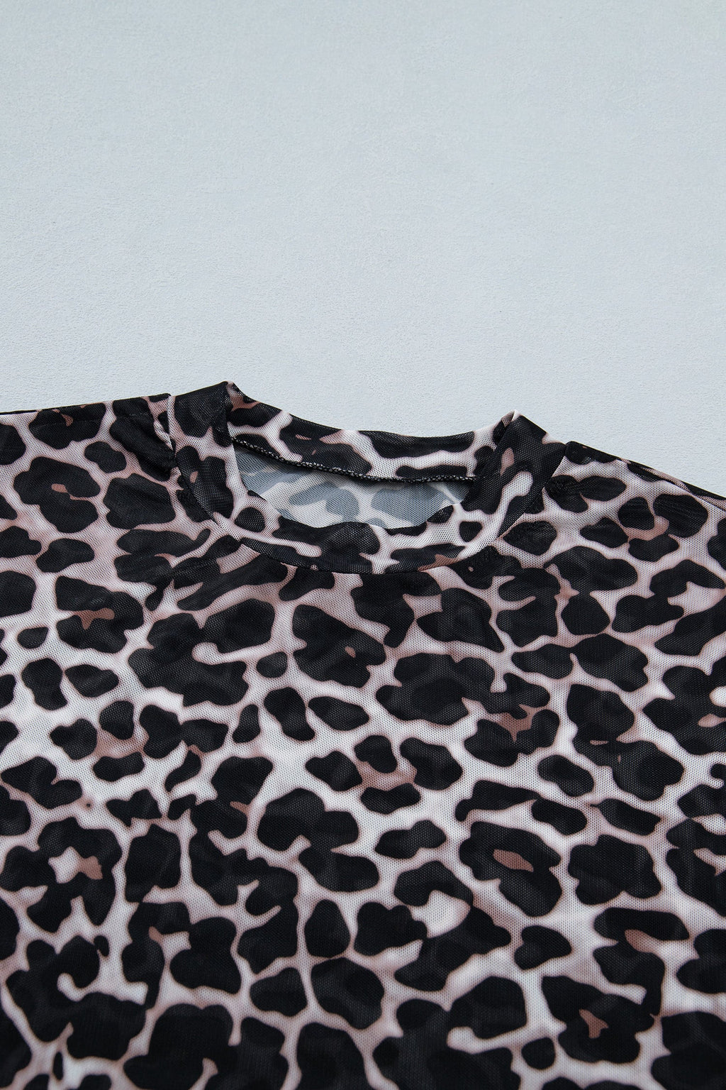 Leopard Sheer Mesh Short Sleeve Top