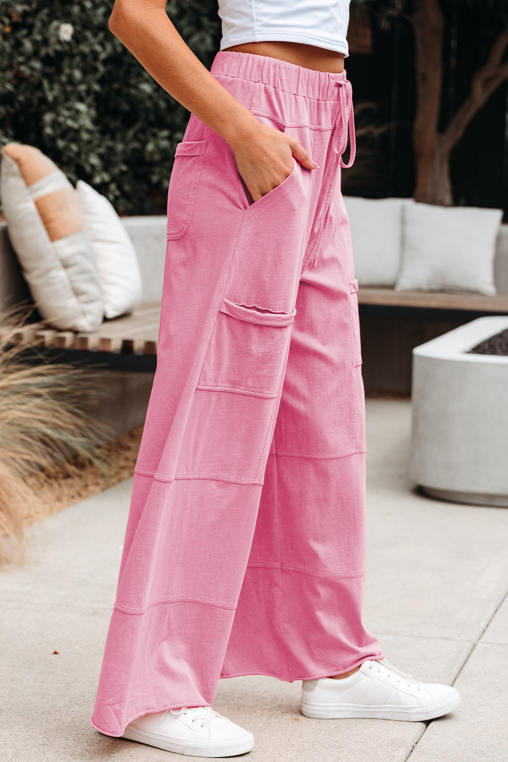 Mineral Wash Reverse Seam Drawstring Elastic Waist Pants