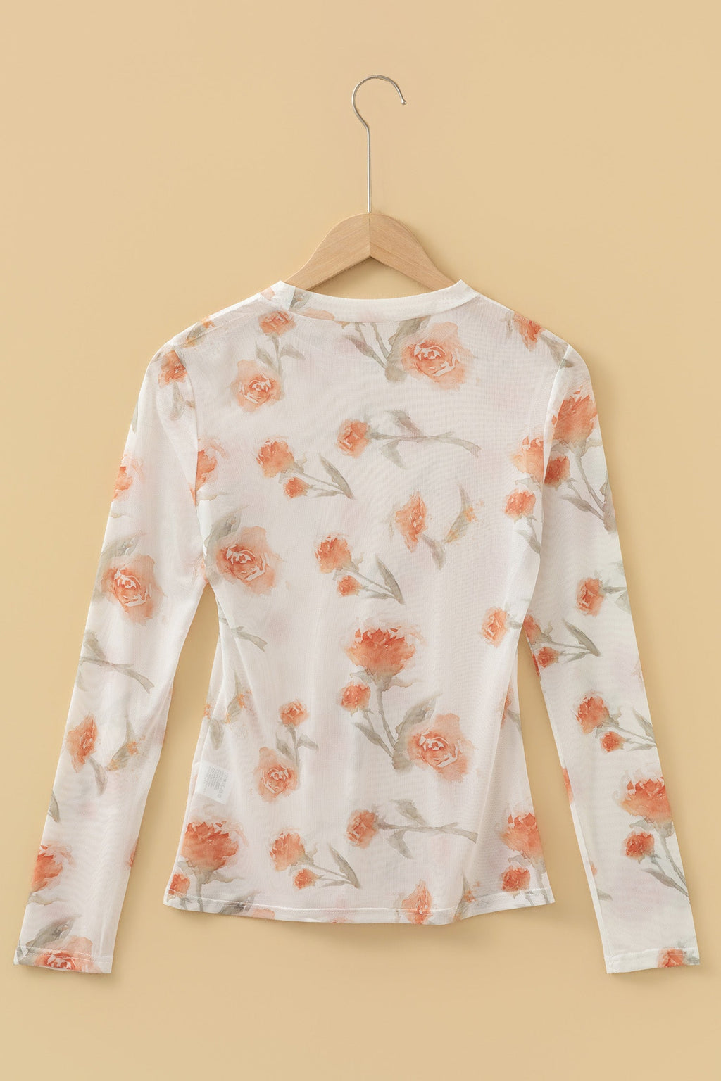 Floral Mesh Round Neck Long Sleeve Top