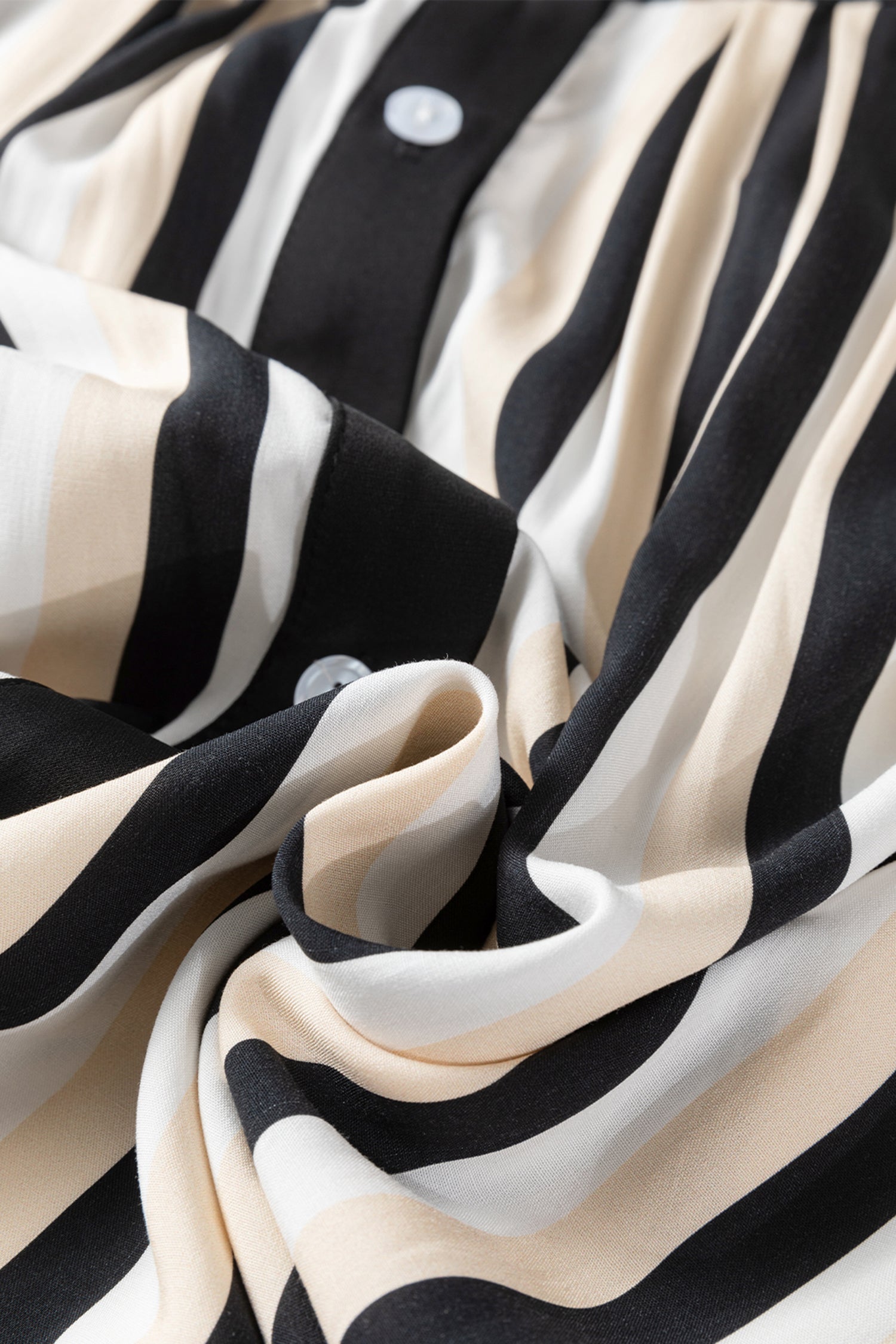 Stripe 3/4 Puff Sleeve Button Midi Dress