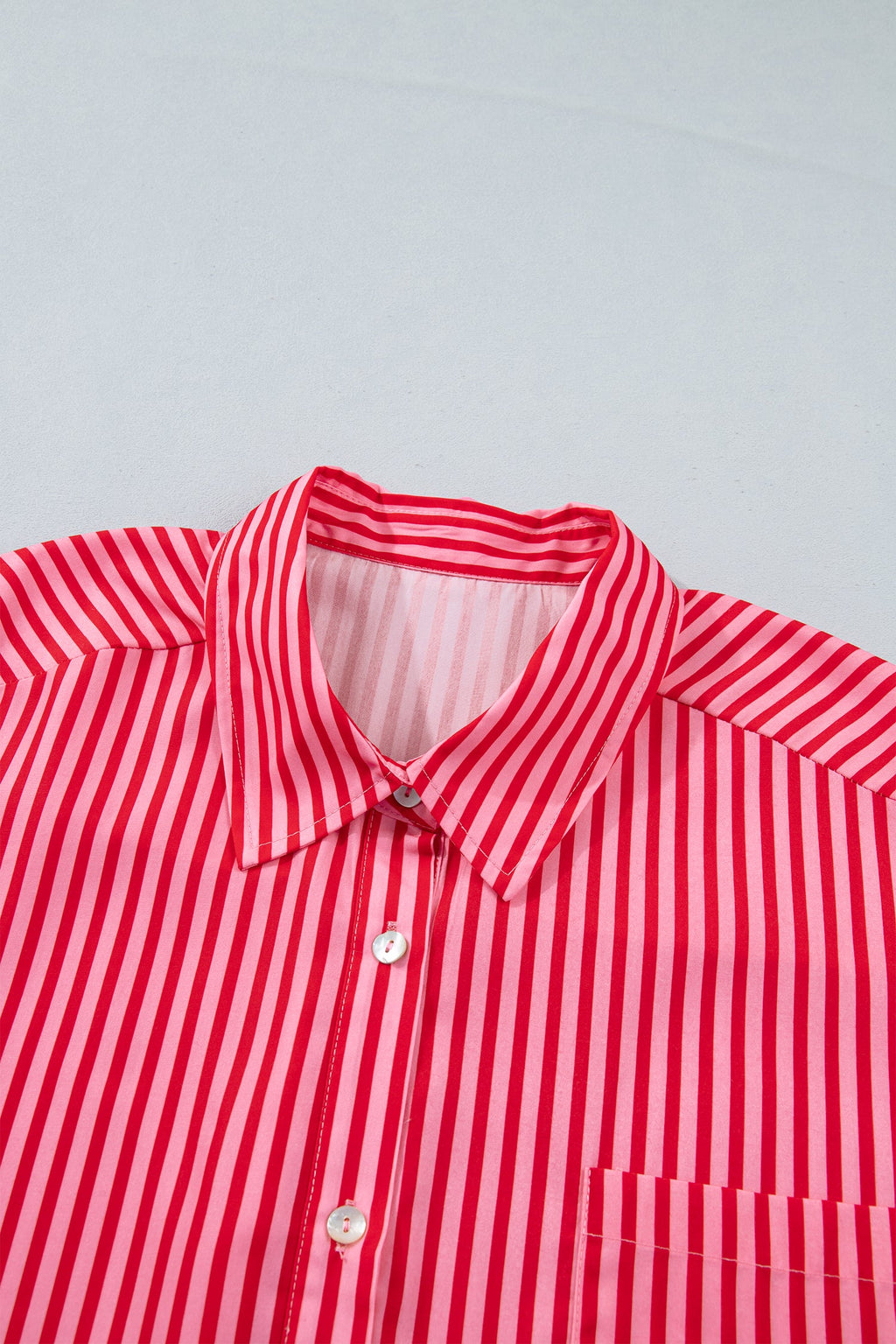 Stripe Patch Pocket Button-Up Long Sleeve Blouse