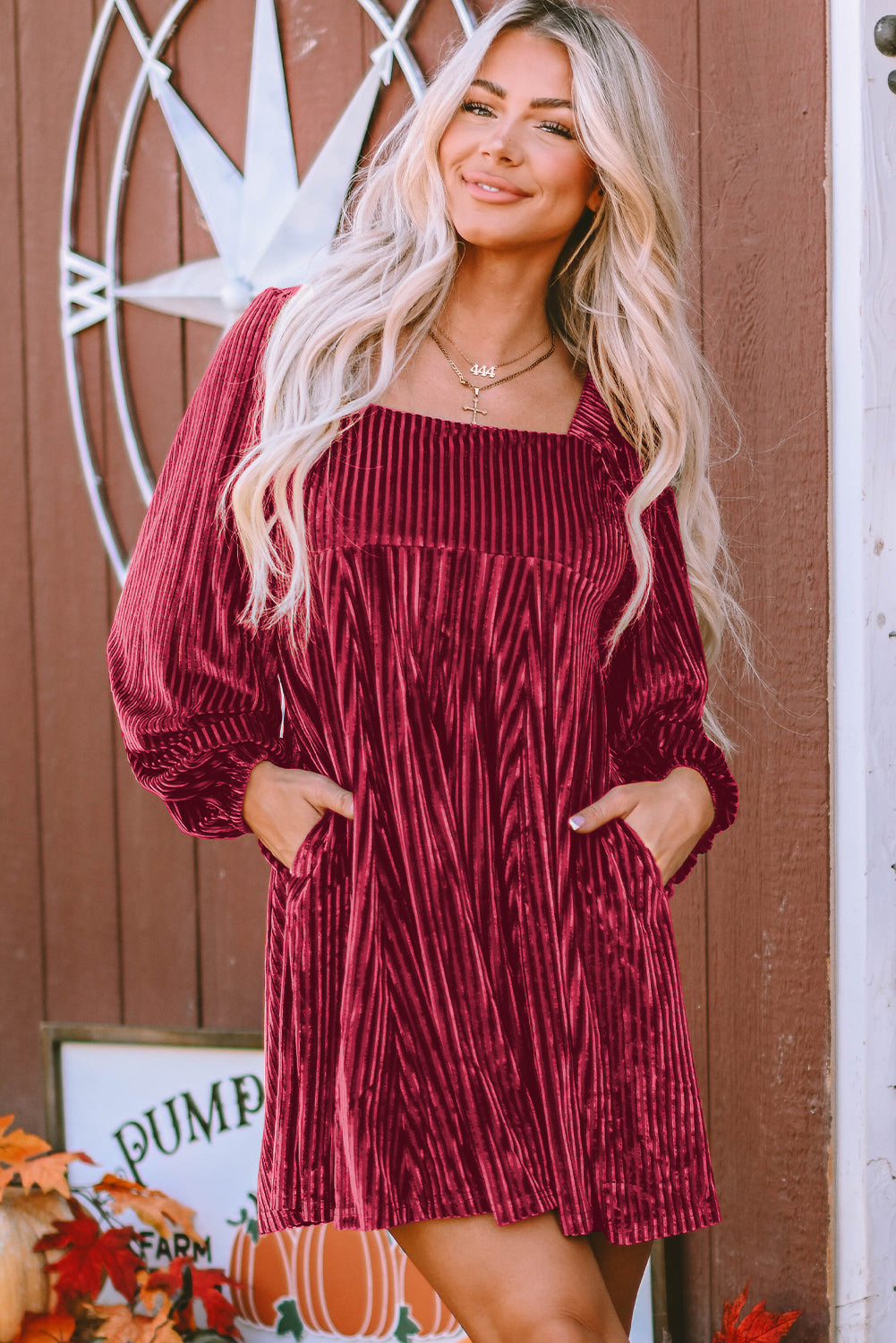 Velvet Tie-Back Square Neck Babydoll Dress