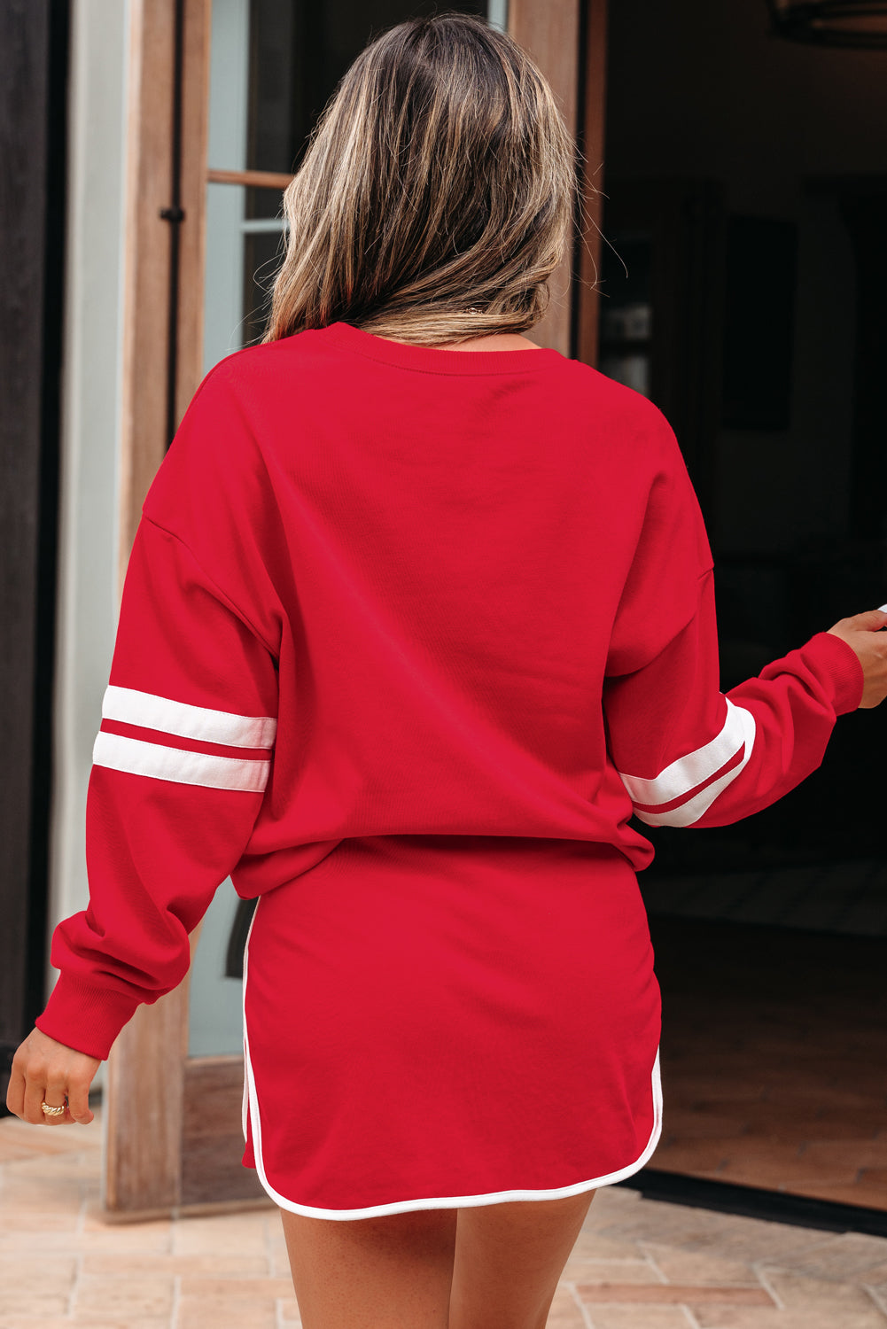 Varsity Stripe Pullover and Mini Skirt Set