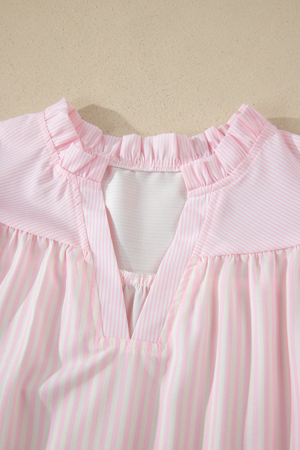 Stripe Contrast Trim V-Neck Flutter Sleeve Blouse