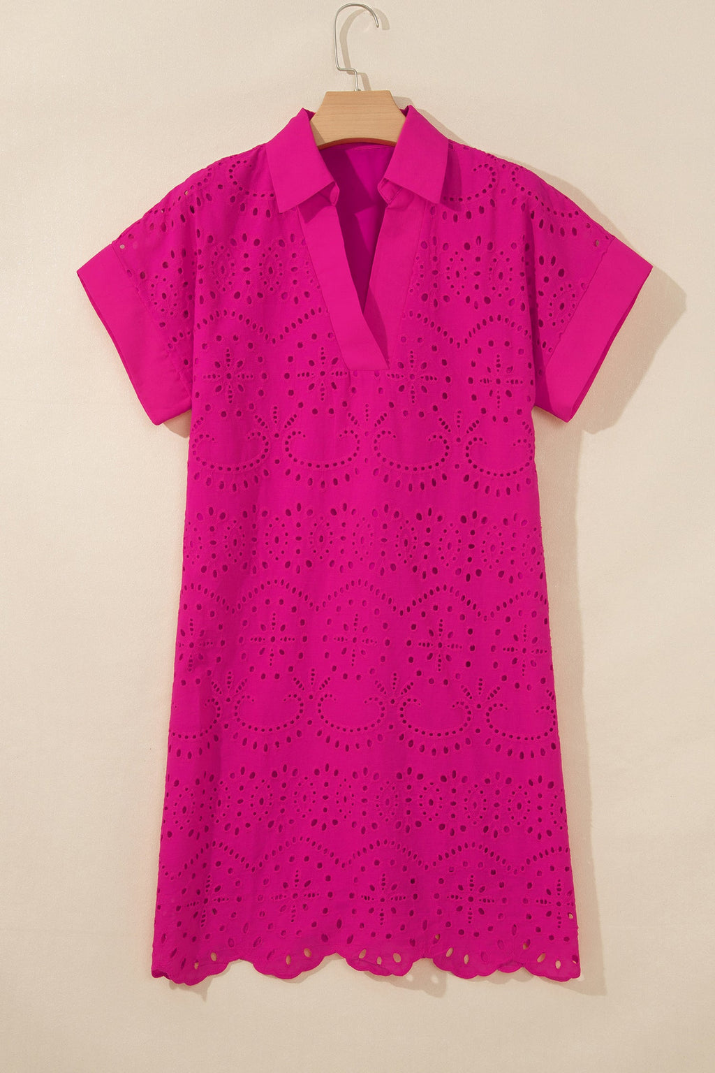 Eyelet Embroidered Crew Neck T-Shirt Mini Dress
